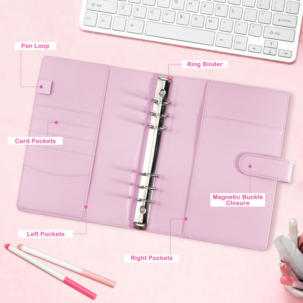 A5 Kpop Photocard Binder with 30 Pack 4-Pocket Card Pages, 6 Ring A5 Binder Card Collector Album with 240 Card Slots,PU Leather Binder Cover with Magnetic Buckle Closure for Organizing Trading Card