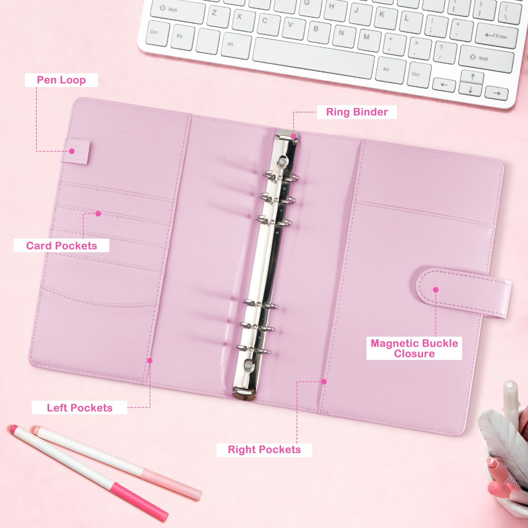 A5 Kpop Photocard Binder with 30 Pack 4-Pocket Card Pages, 6 Ring A5 Binder Card Collector Album with 240 Card Slots,PU Leather Binder Cover with Magnetic Buckle Closure for Organizing Trading Card
