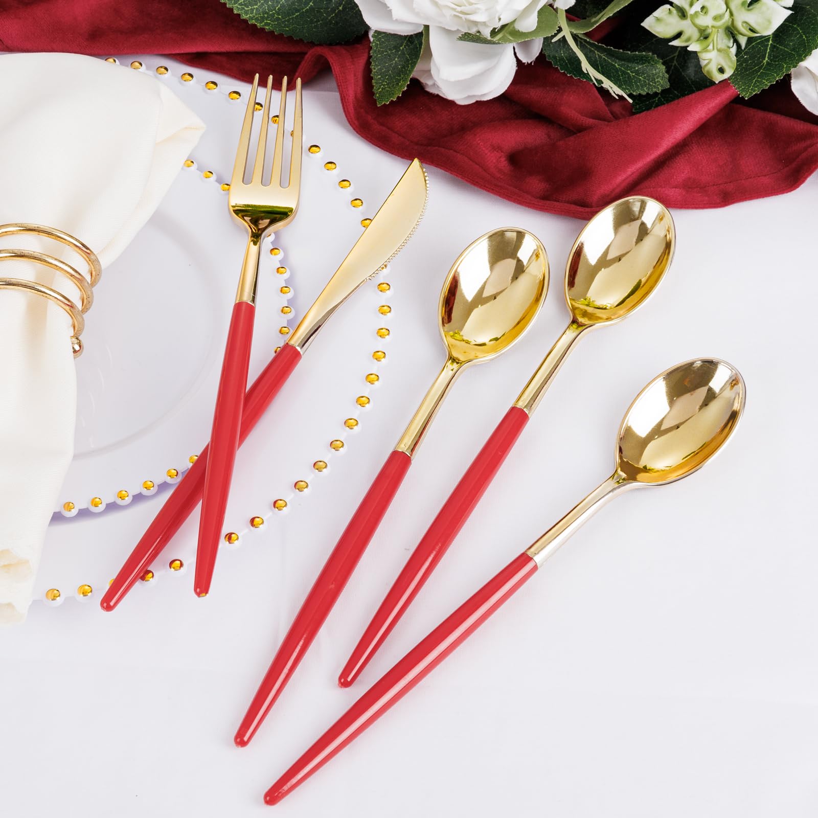 Supernal 102 Pcs Black and Gold Plastic Silverware Set,Heavy Duty Gold Disposable Cutlery for 34 Guests (34 Forks,34 Spoons,34 Knives),Elegant Plastic Flatware for Weddings,Parties & Upscale Events