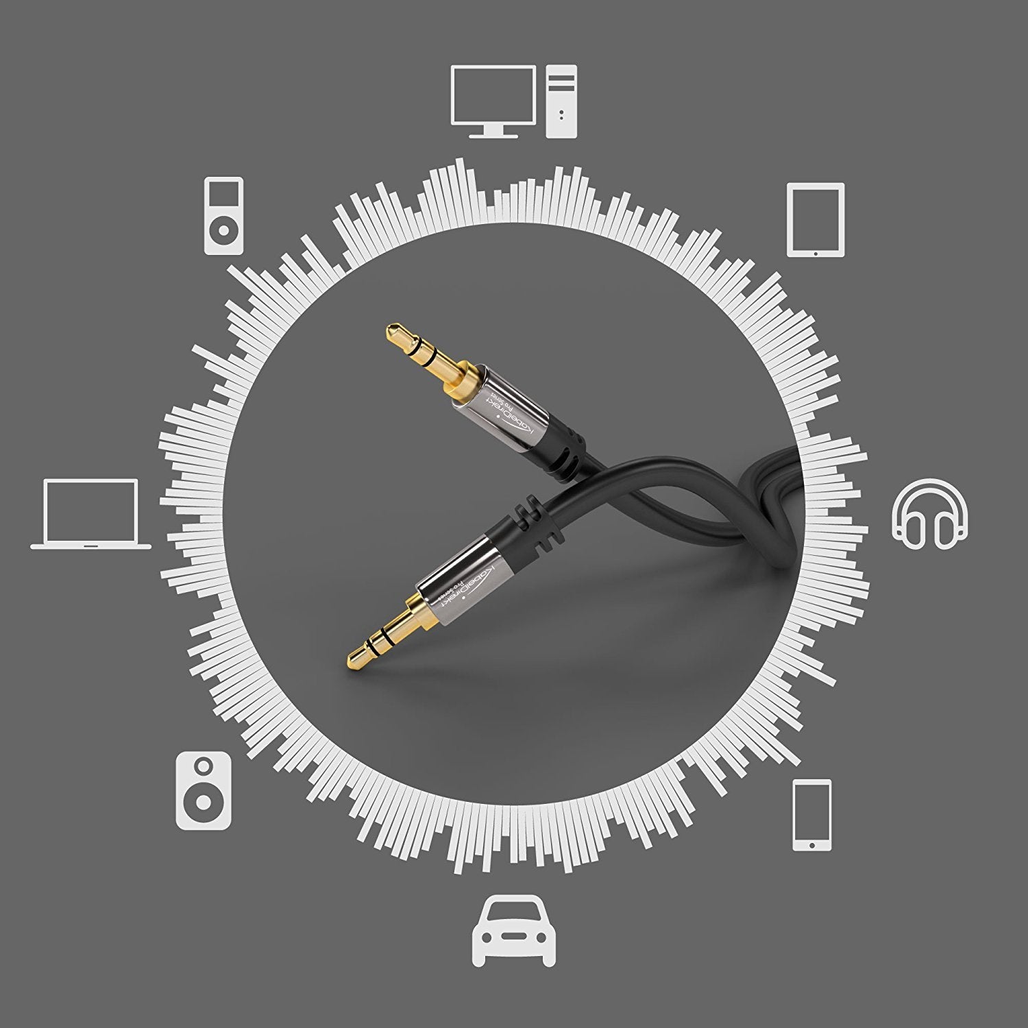 KabelDirekt – Aux Cable, Jack Cord & Audio 3.5mm Cable – 1ft – Available in 1.5-33ft – Suitable for Headphones – Mobile Phone – PC & Laptop Audio – Car – HiFi – Stereo, Black