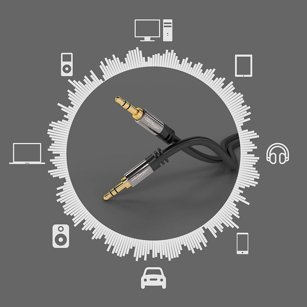 KabelDirekt – Aux Cable, Jack Cord & Audio 3.5mm Cable – 1ft – Available in 1.5-33ft – Suitable for Headphones – Mobile Phone – PC & Laptop Audio – Car – HiFi – Stereo, Black