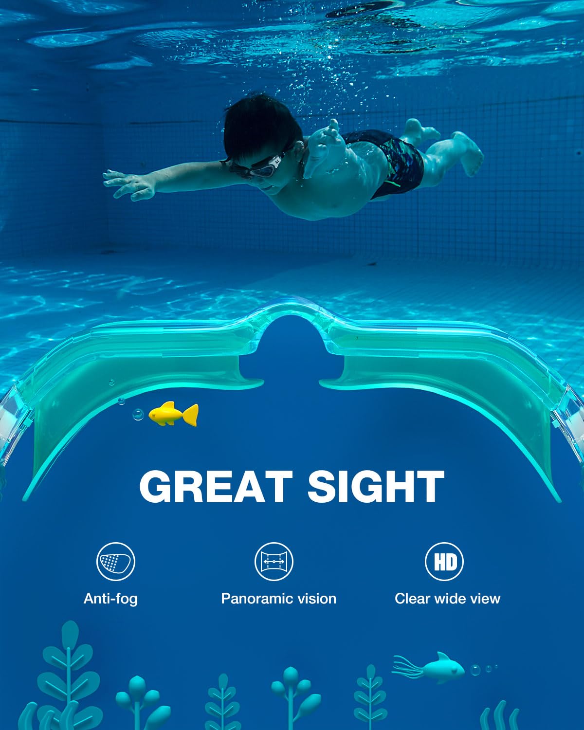 ZIONOR Kids Swim Goggles, G1MINI SE No Leak Anti-Fog Goggles for Kids 6-14, Soft Silicone Comfort Fit, Easy Adjust Strap