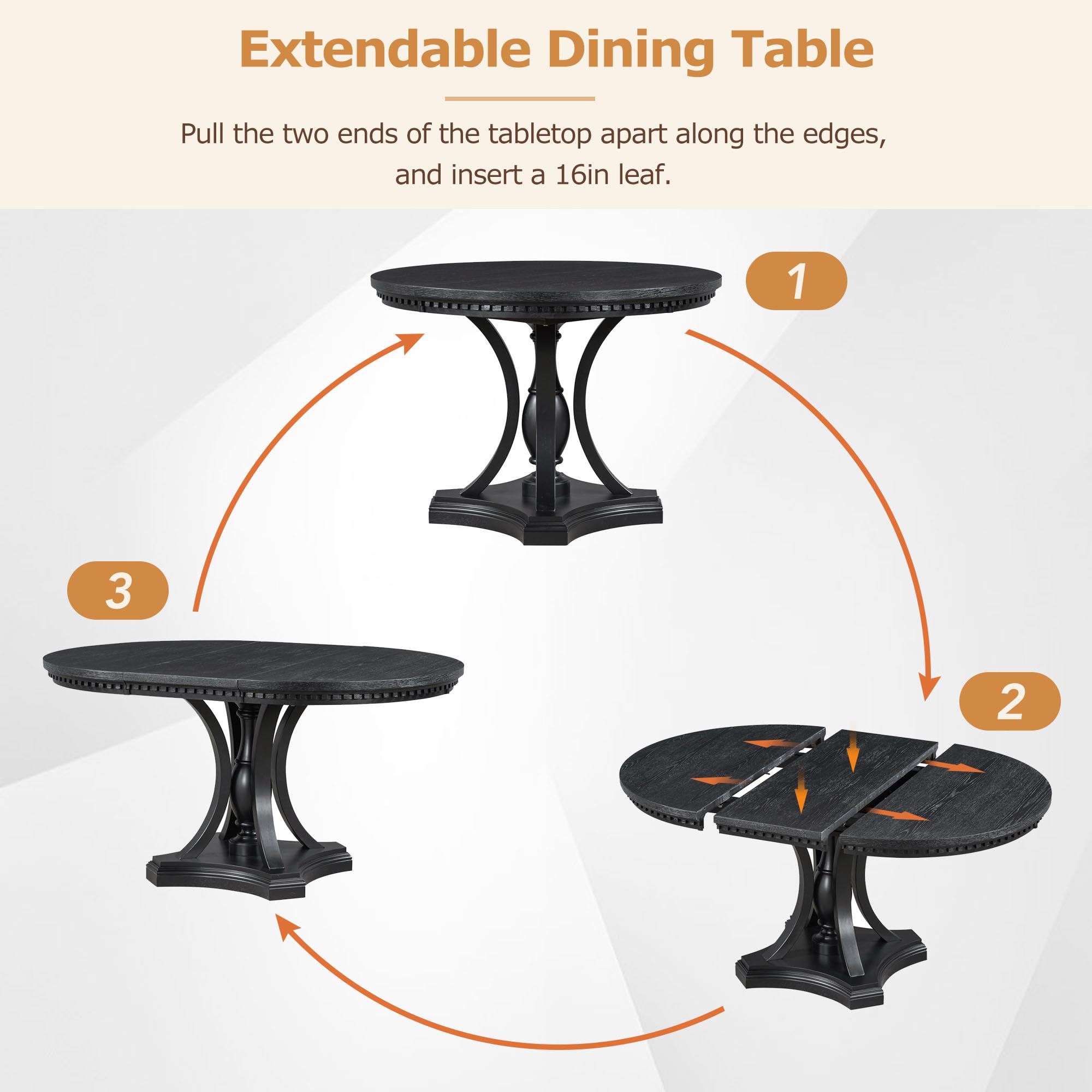 LUMISOL 5-Piece Dining Table Set for 4, Farmhouse Round Kitchen Table Set with Special Shaped Legs and 4 Upholstered Chairs for Kitchen, Dining Room, Small Space, Antique Blue
