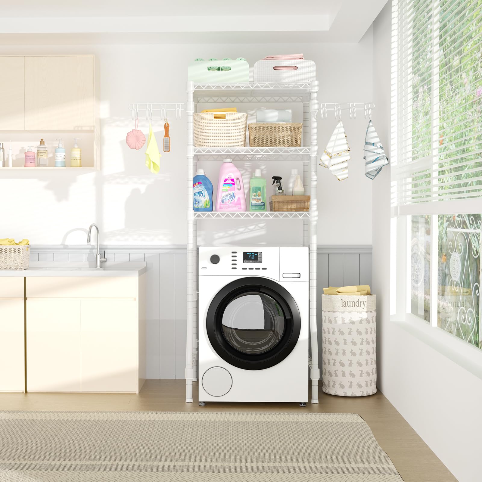 Ulif U8 Medium Laundry Room Storage Organizer, Over the Washer and Dryer Storage Shelves for Laundry Organization, 32.3”W x 17.3”D x 76.2”H, Suit Washing Machine Width within 29.9”, Hold 304 lb, Black