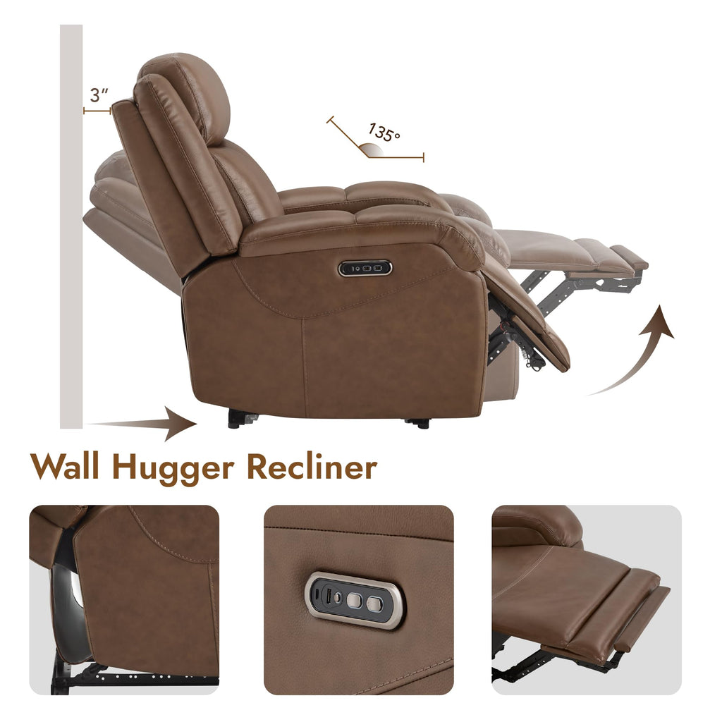 Watson & Whitely Genuine Leather Power Recliner Chairs for Adults, Wall Hugger RV Recliner with Power Headrest & Charging Ports, Electric Recliner Sofa Chair for Living Room, Black