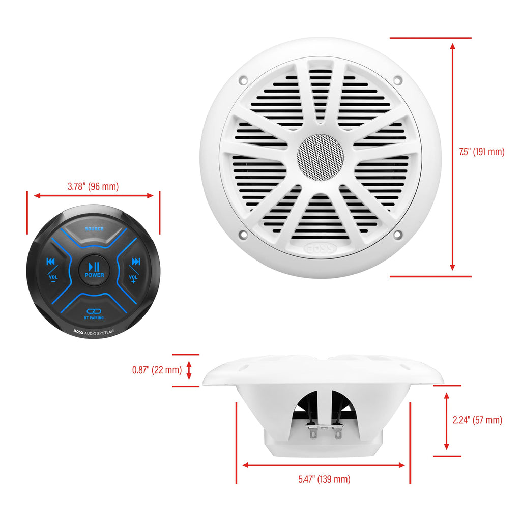 BOSS Audio Systems MGR250B Bluetooth Marine Radio Gauge Receiver, Built-In Amplifier, IPX6-Rated, USB Port + USB Charging