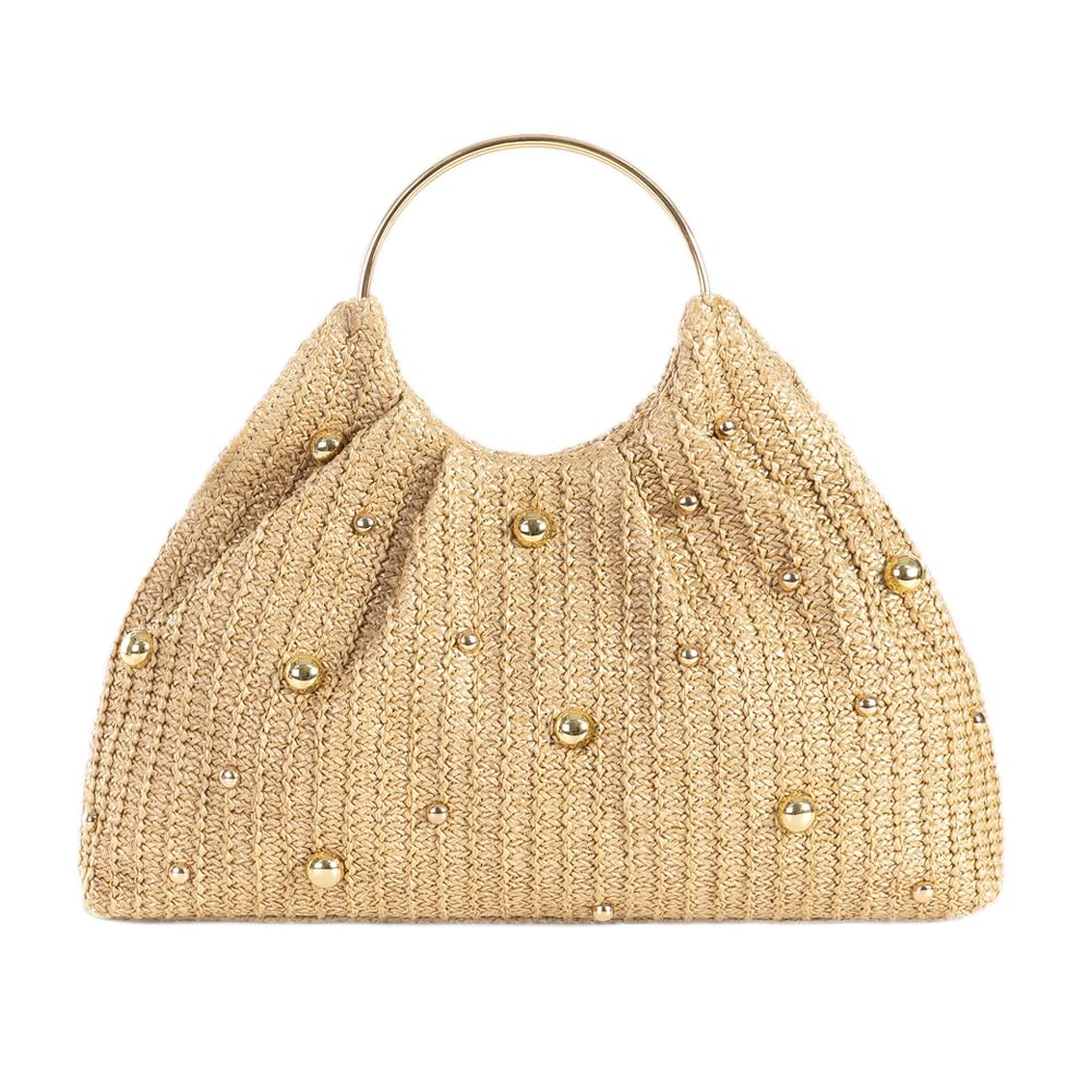 Chic Straw Clutch Purses for Women Top Handle Summer Bag Ideal Vacation Handbags Beach Woven Bag