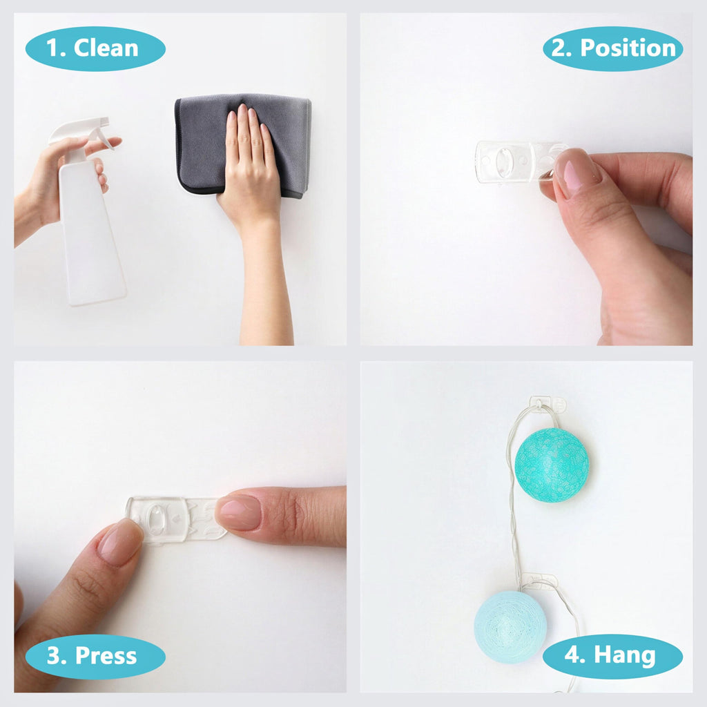 MOVELYST 100 Mini Clear Light Clips with 120 Adhesive Strips, Damage-Free Indoor Mini Wall Hooks for Hanging, Removable Clips for Christmas Decoration