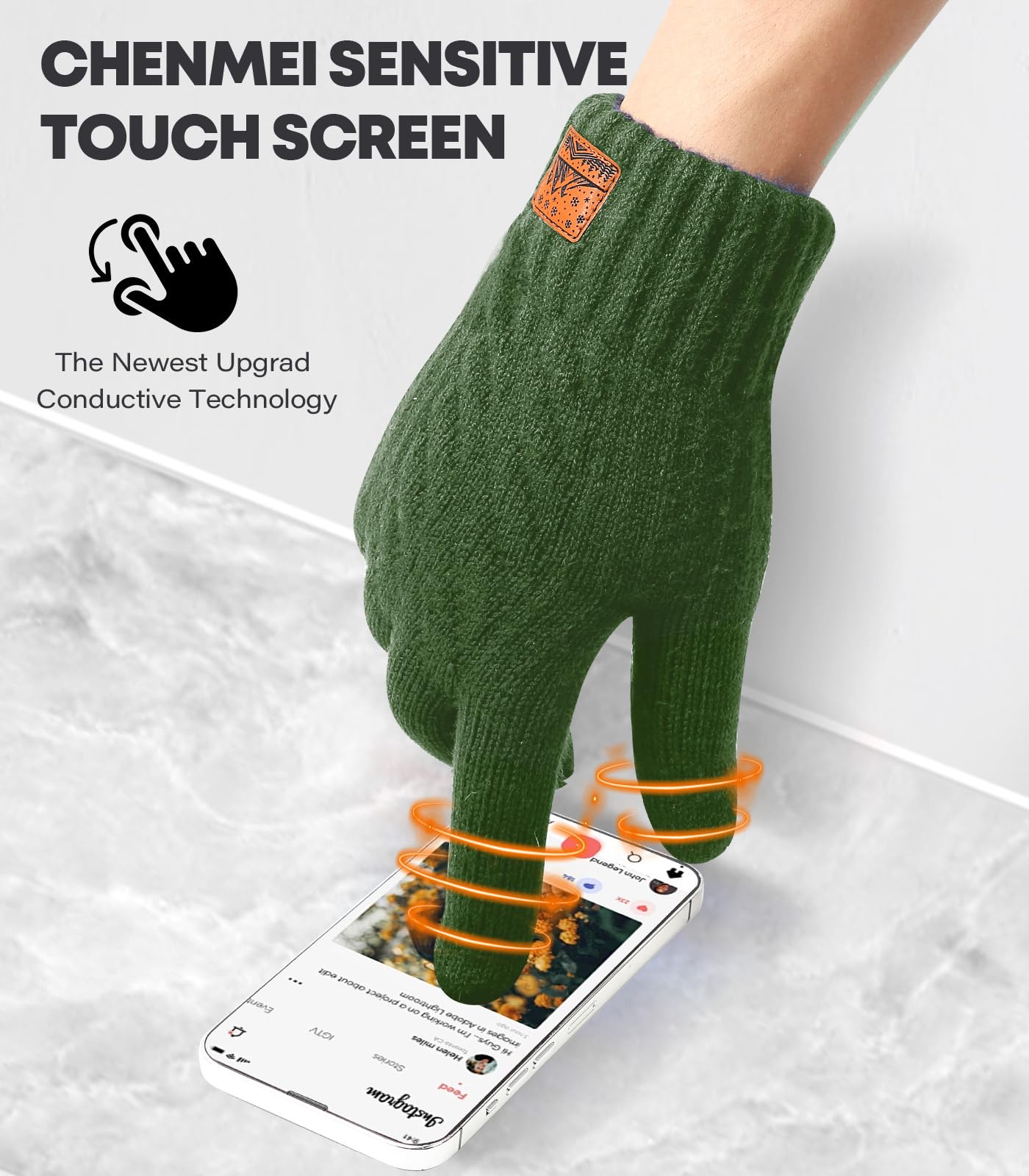 CHENMEI Winter Gloves for Men Women-Warm TouchScreen Cold Weather Gloves,Wool Knit Thermal Adults Gloves for Driving Texting