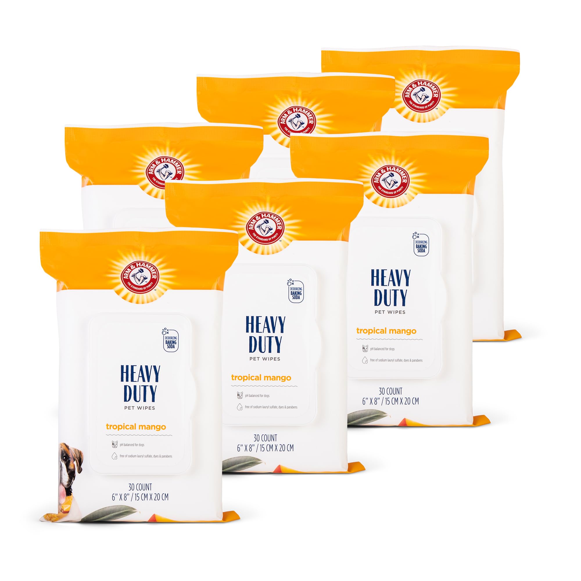 Arm and Hammer for Pets Heavy Duty Multipurpose Dog Bath Wipes, Mango Scent, Travel Size - All Purpose Wipes That Remove Odor and Refresh Dog Coat Between Baths, 30 Count
