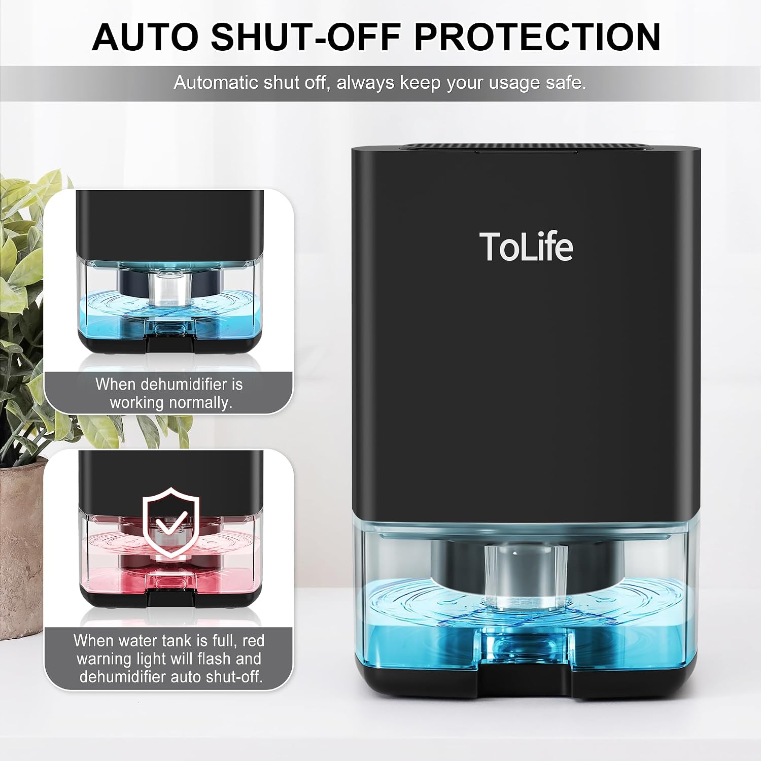 ToLife Dehumidifiers for Home 30 OZ Water Tank with Auto-Off 500 sq.ft Portable Small Dehumidifier for Bathroom Bedroom RV Closet Room 7 Colors LED Light, Black
