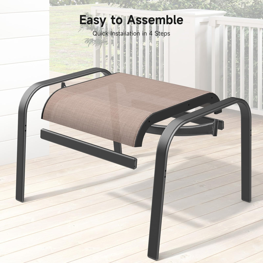 ONBRILL Outdoor Ottoman Set of 2, All Weather Outdoor Foot Stool with Supportive Textliene and Metal Frame, Stackable Oversized Outdoor Foot Rest for Furniture Patio Garden Pool, Beige