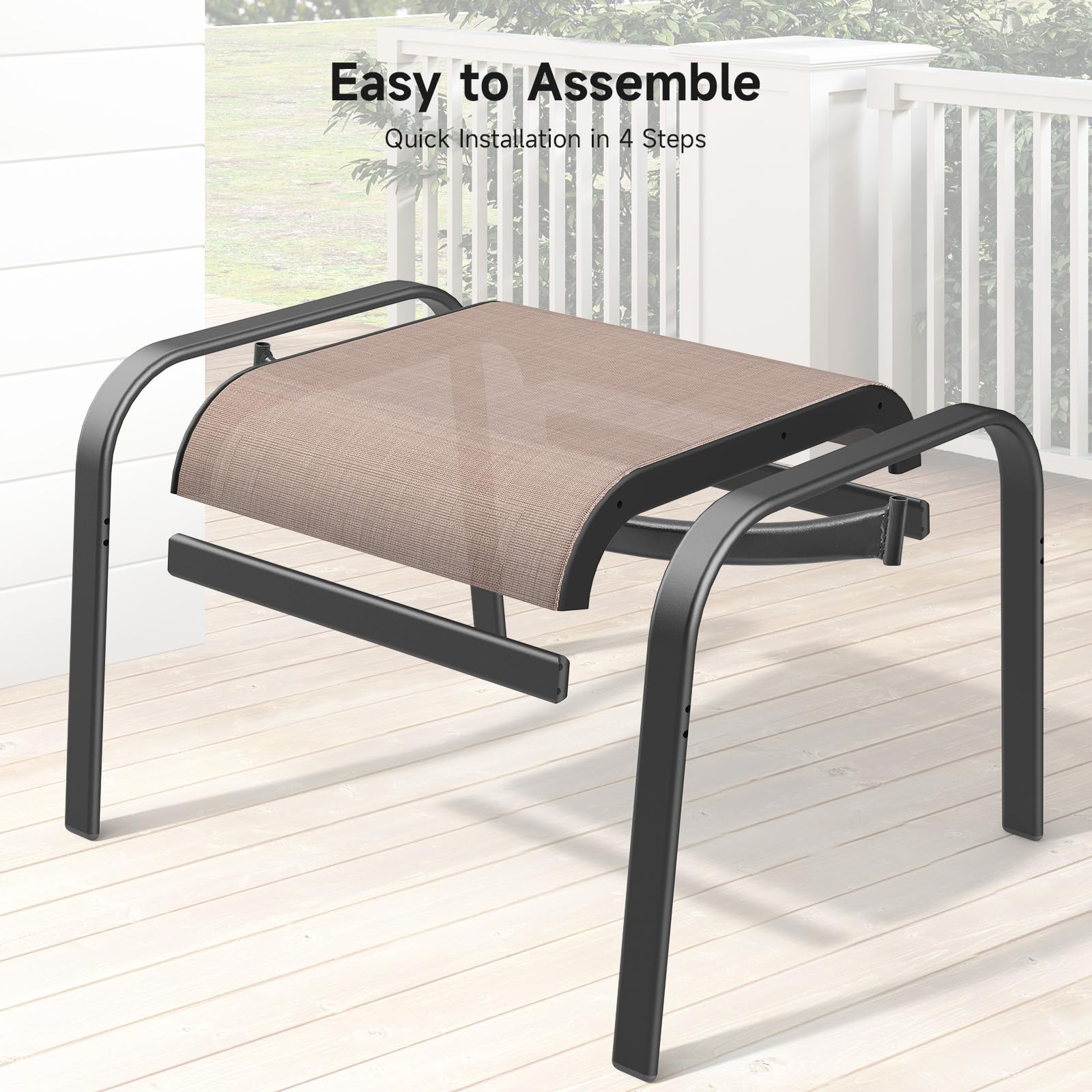 ONBRILL Outdoor Ottoman Set of 2, All Weather Outdoor Foot Stool with Supportive Textliene and Metal Frame, Stackable Oversized Outdoor Foot Rest for Furniture Patio Garden Pool, Beige