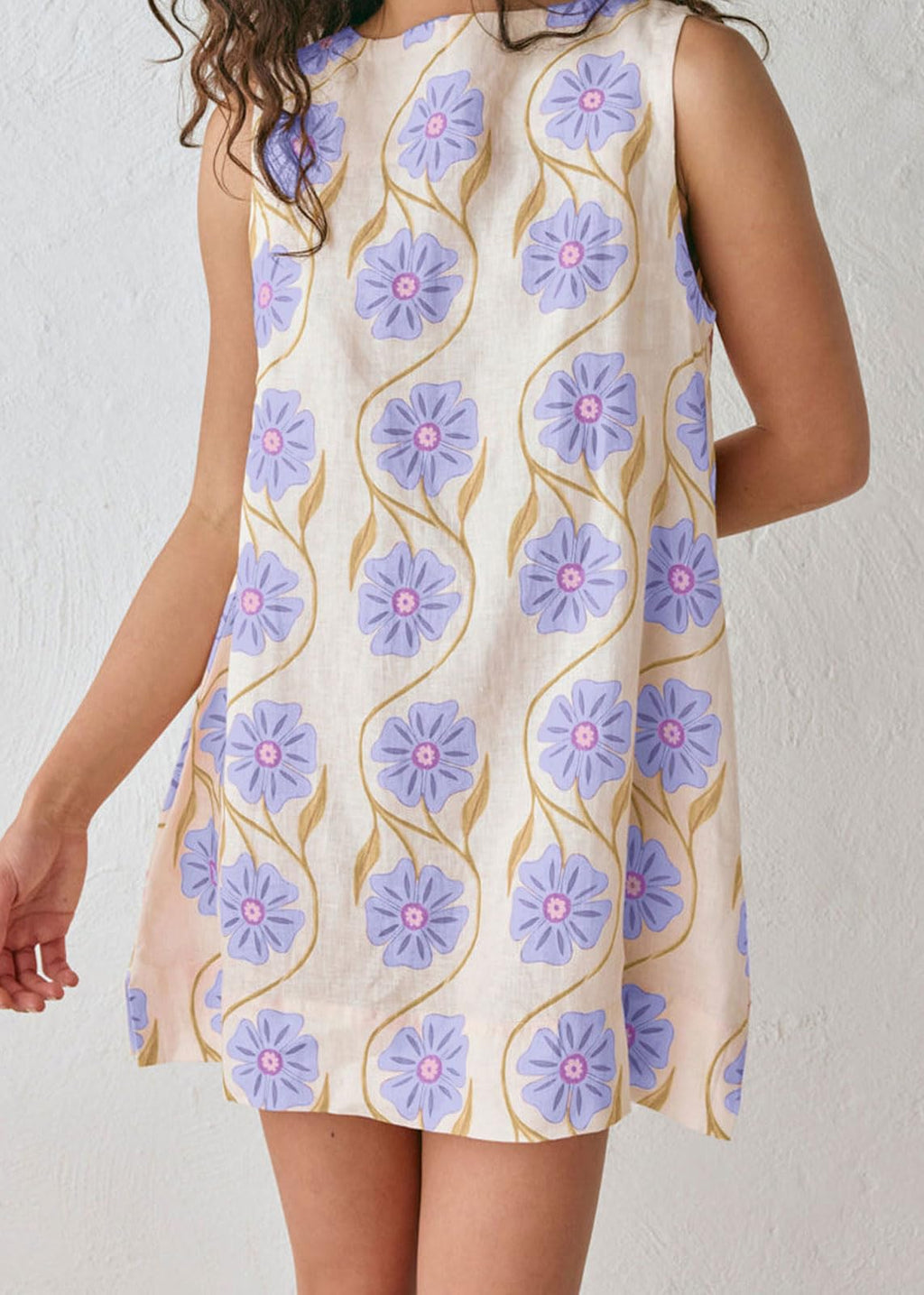 CHARTOU Women 2025 Summer Sleeveless Floral Short Shift Dress Cotton Linen Loose Tank Dress