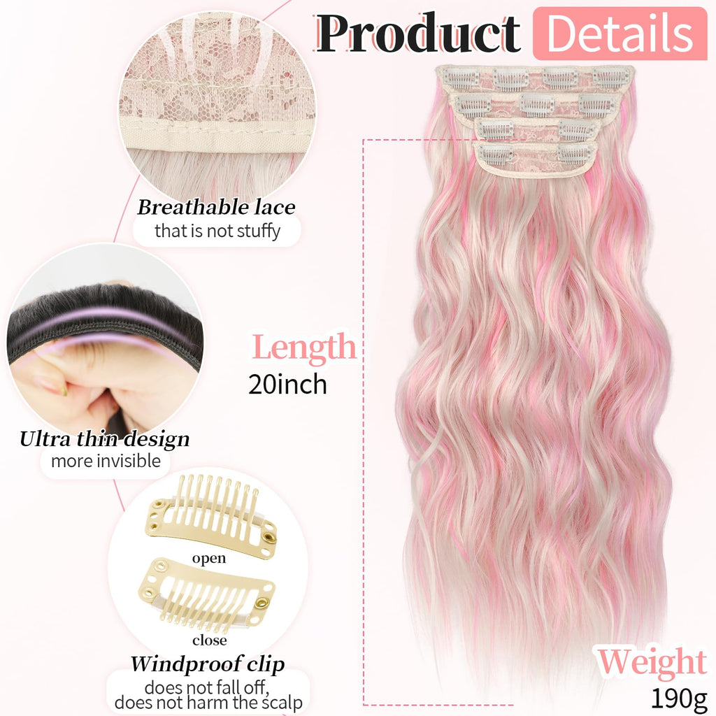 KooKaStyle Clip in Synthetic Hair Extensions Long Wavy 4PCS Thick Hairpieces Balayage Chocolate Brown to Caramel Blonde 10H26 Fiber Double Weft Natural Hair Extensions 16 Inch for Women