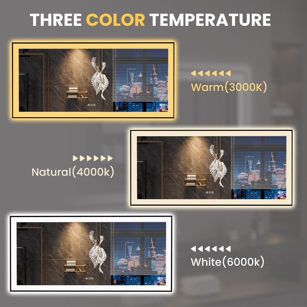 LOAAO 20"X28" LED Bathroom Mirror Black Framed | Anti-Fog, Dimmable, Memory Function, Tempered Glass, Lighted Vanity Mirror for Wall