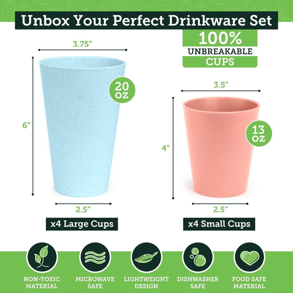 Grow Forward Premium Wheat Straw Cups - 13 & 20 oz Unbreakable BPA Free Hard Plastic Cups - Reusable Lightweight Plastic Drinking Glasses for Kitchen, Outdoor, Water, Camping, RV - Midnight