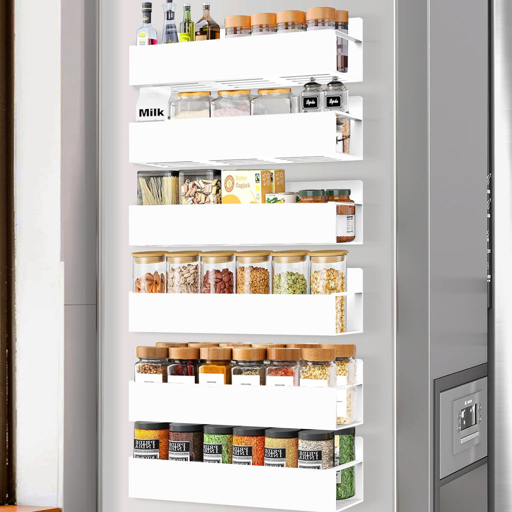 SMRCAD Magnetic Spice Rack Organizer for Fridge Seasoning Organizer for Kitchen storage with Screw Magnetic Shelf with Hook for Refrigerator and Oven (4pack1hook-Bronze)