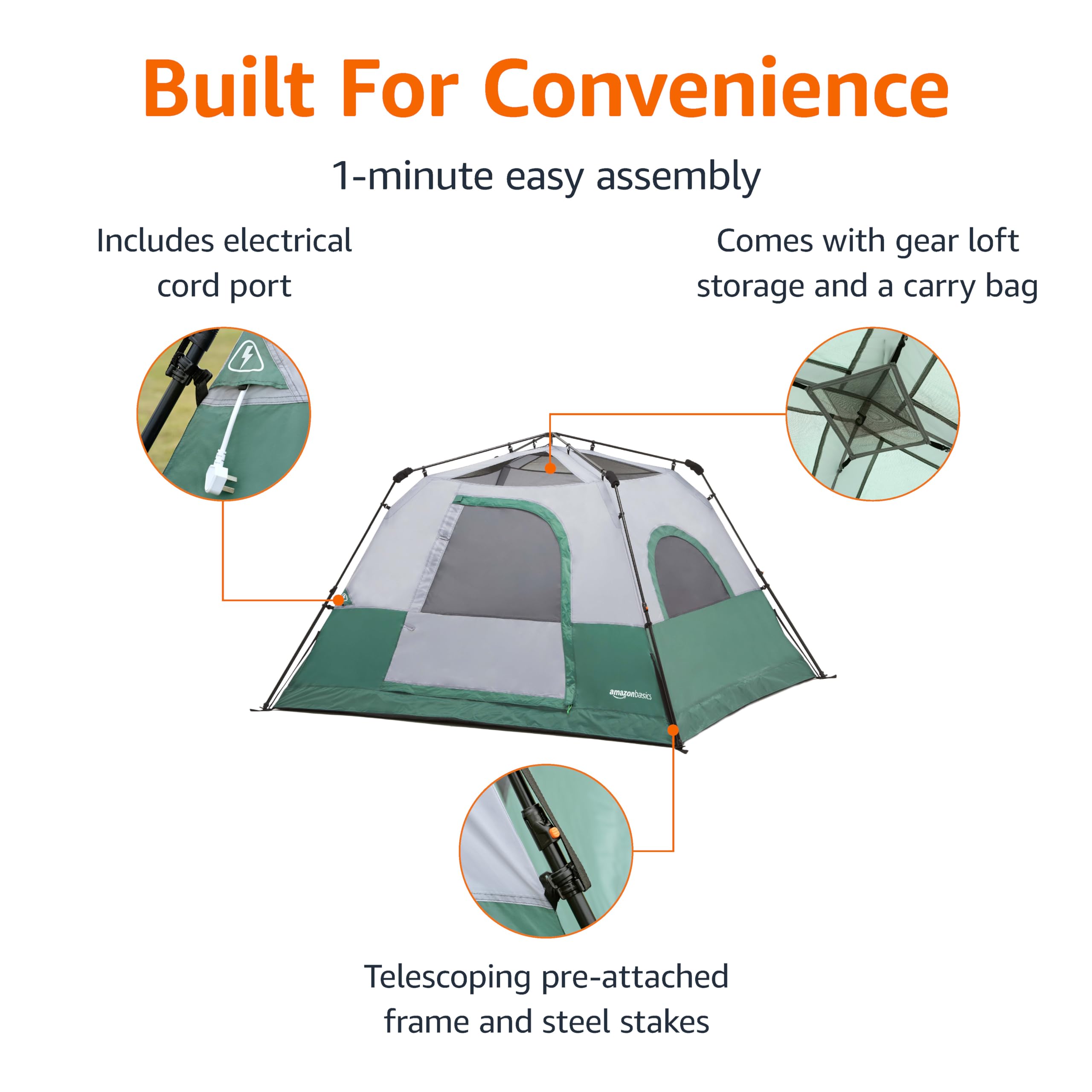 Amazon Basics Instant Camping Tent with Rainfly, Weather-Resistant, Quick Setup