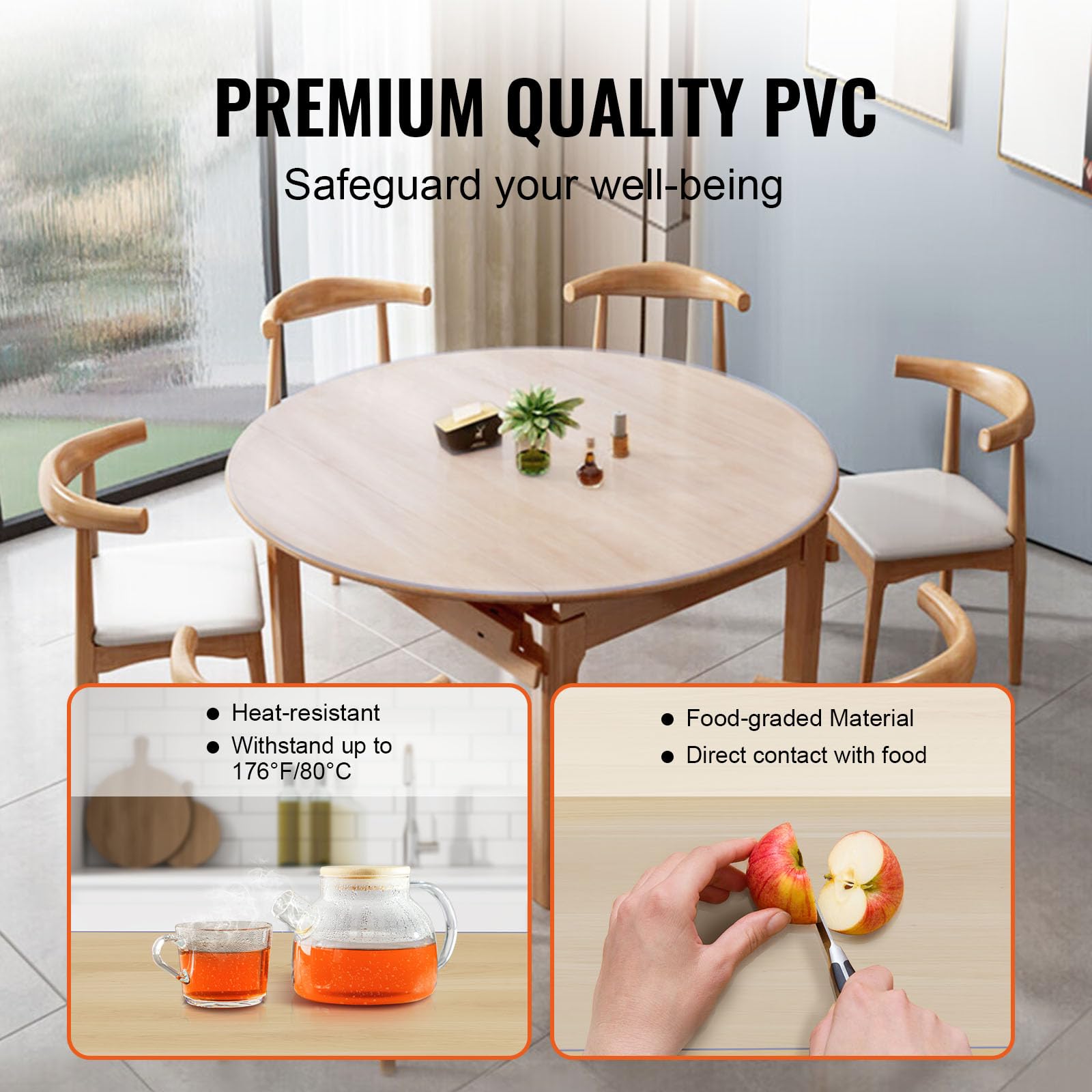 VEVOR Clear PVC Square Tablecloth, 12" x 12", 1.5mm Thick, Waterproof, Stain Resistant, Durable, Desk, Coffee Table, Dining Room Table