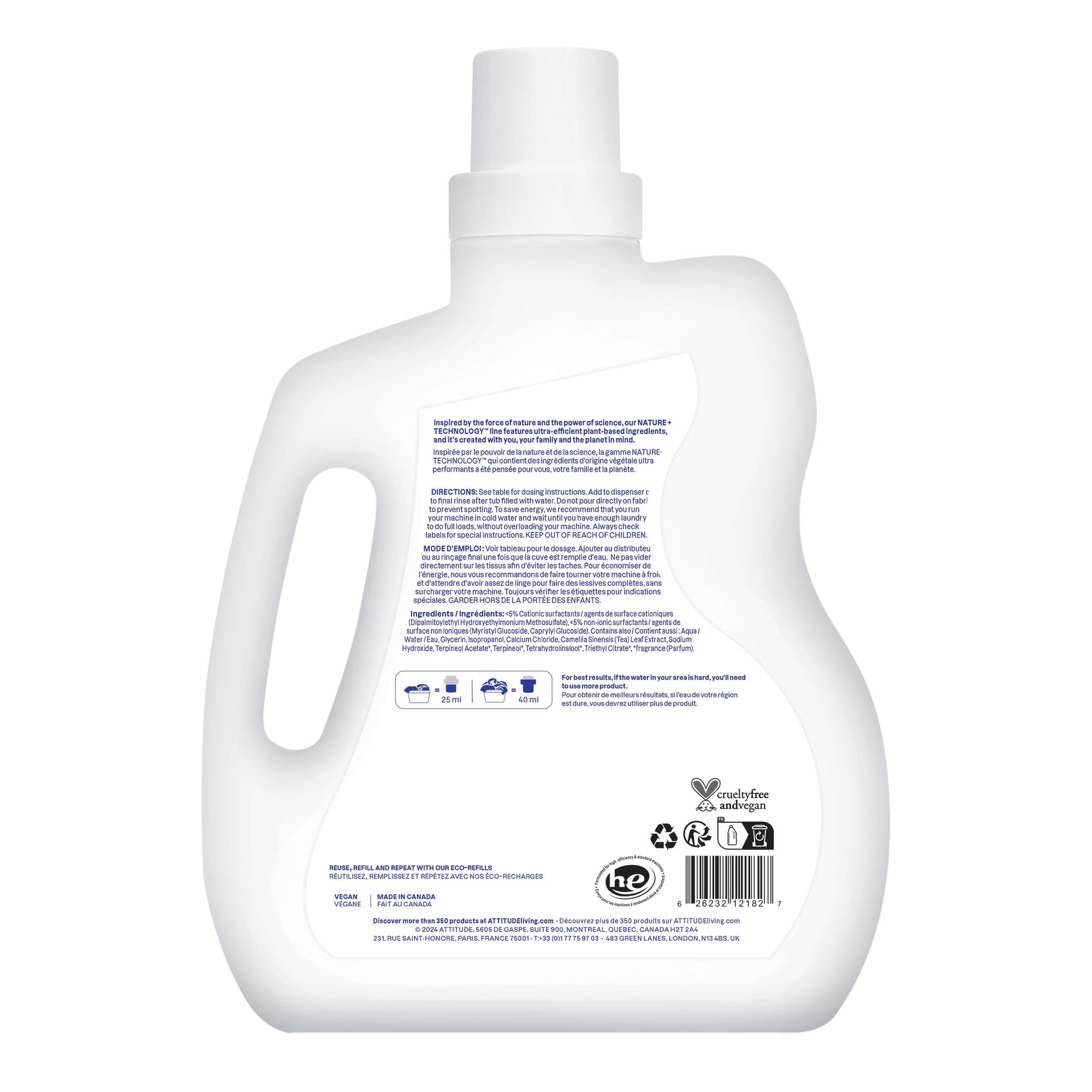 ATTITUDE Liquid Fabric Softener, Plant-Based & Vegan, HE Compatible, Naturally Derived, Citrus Zest Scent, 80 Loads, 67.6 Fl Oz