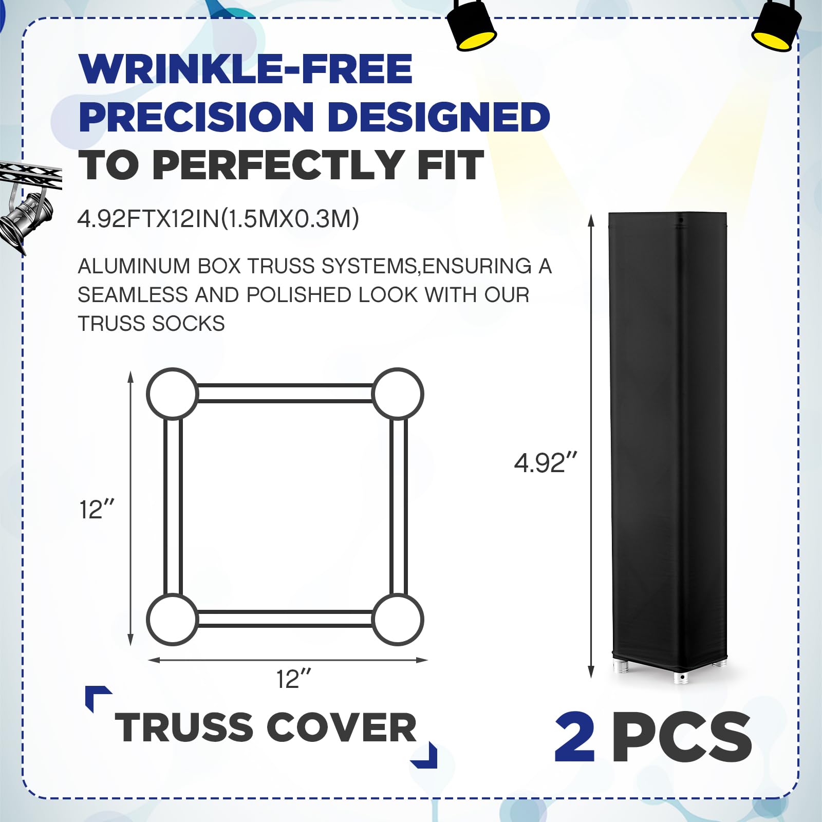 Hahafelt 2 Pcs Black Truss Cover Fits 4.92 ft x 12 in Box Truss Scrim Elastic Fabric Seamless Integration Easy Installation Pull over Sleeves