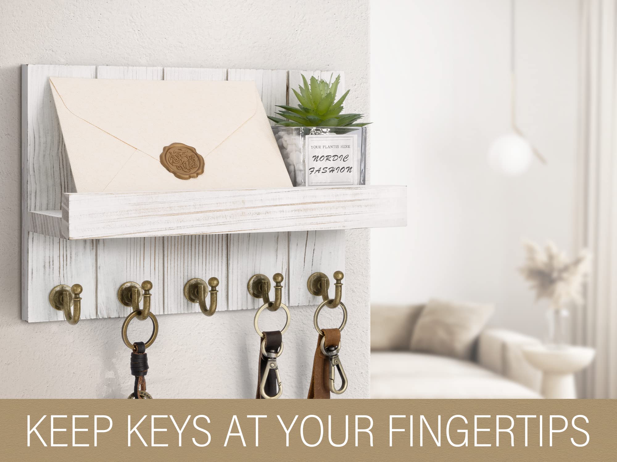 Rebee Vision Acacia Wood Key Holder Wall Mount – Farmhouse Key Holder for Wall & Mail Organizer with Shelf for Home Decor – Ideal for Apartment Essentials (Acacia Wood, 3.54" x 10" x 7.28")