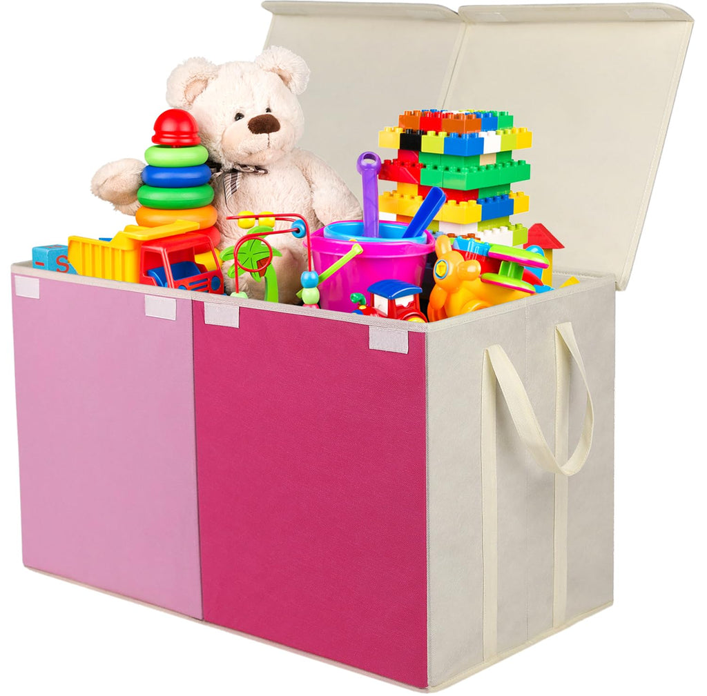 YOLOXO Toy Box Chest, Collapsible Sturdy Storage Bins with Lids, Extra Large Kids Toy Storage Organizer Boxes Bins Baskets for Kids, Boys, Girls, Nursery Room, Playroom, Closet (BLACK)