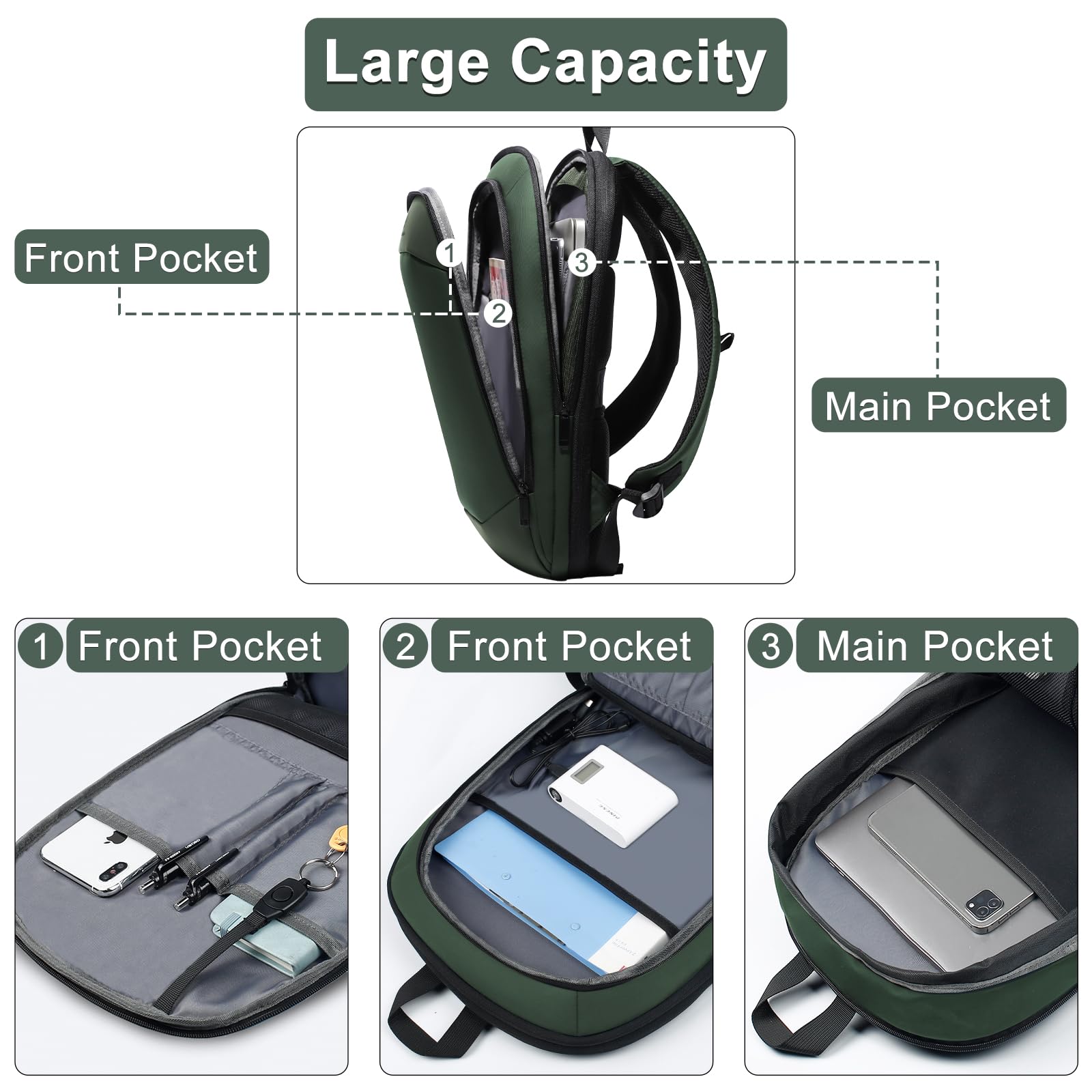 hk Business Backpack for Men 15.6 Inch,Slim & Expandable Waterproof Travel Laptop Backpack, Anti-Theft Lightweight Work Computer Bag, College Laptop Backpacks Gifts for Men Women-Black