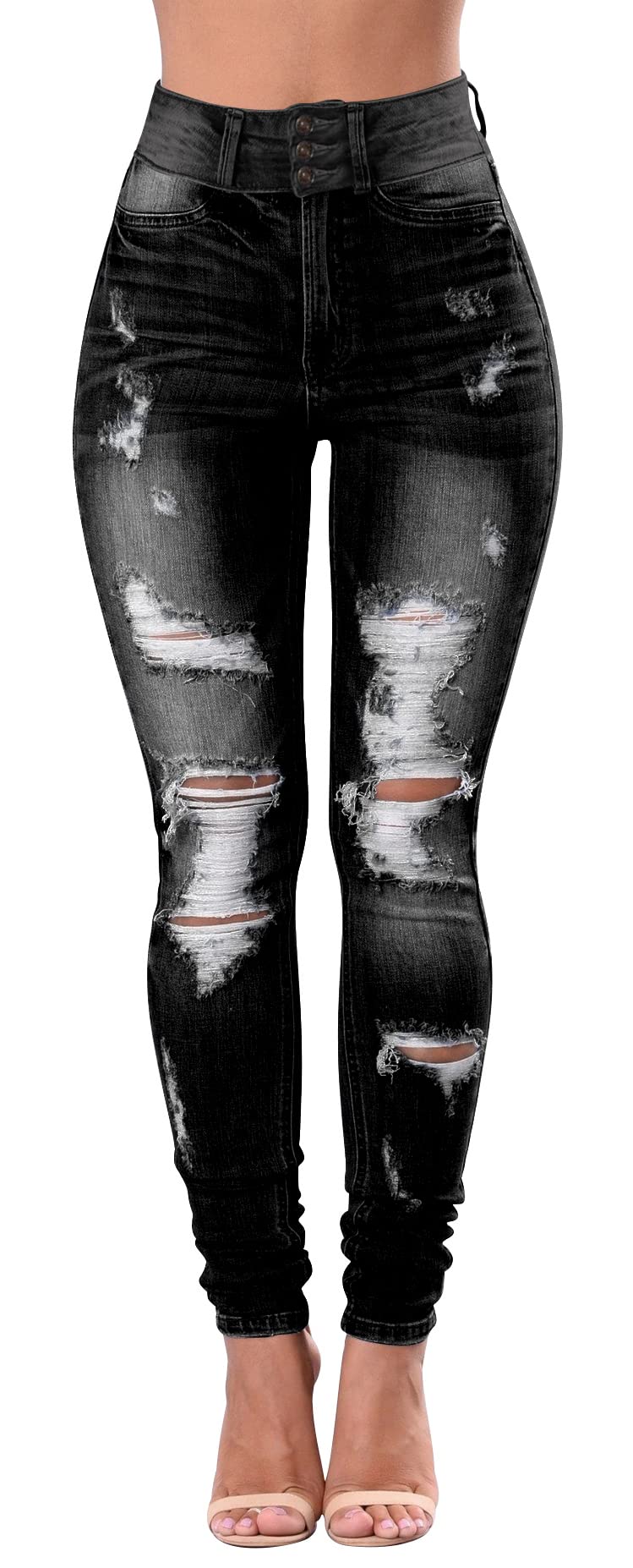 Qazel Vorrlon Women's High Waisted Jeans for Women Ripped Skinny Stretch Distressed Jeans High Rise Butt Lifting Demin Pants