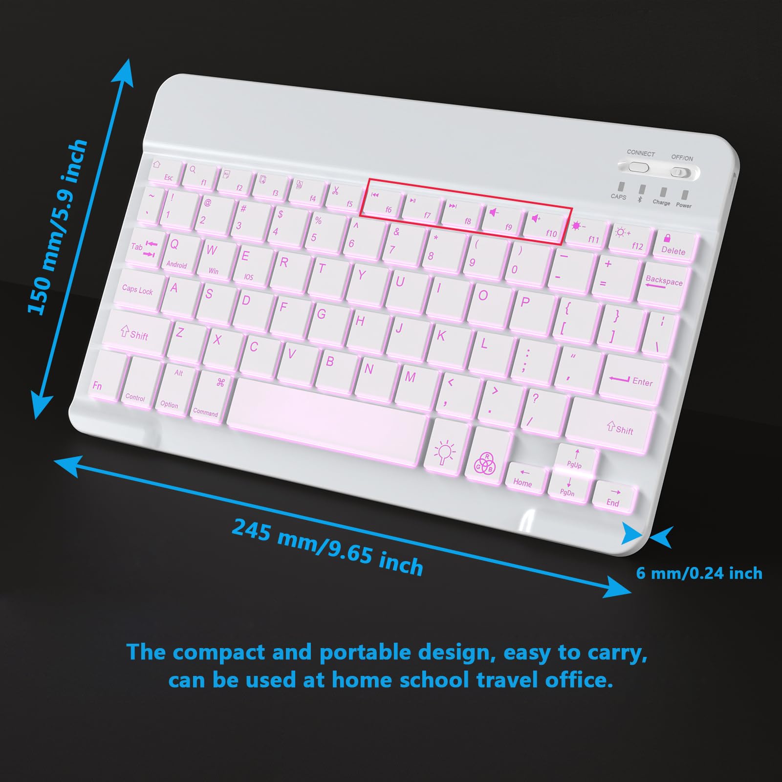 Backlit Bluetooth Keyboard Small Portable Wireless Keyboard Rechargeable Illuminated for Android Samsung Tablet Cell Phone Smartphone iPad A16 11th 10th Generation iPad Pro Air Mini iPhone (Black)