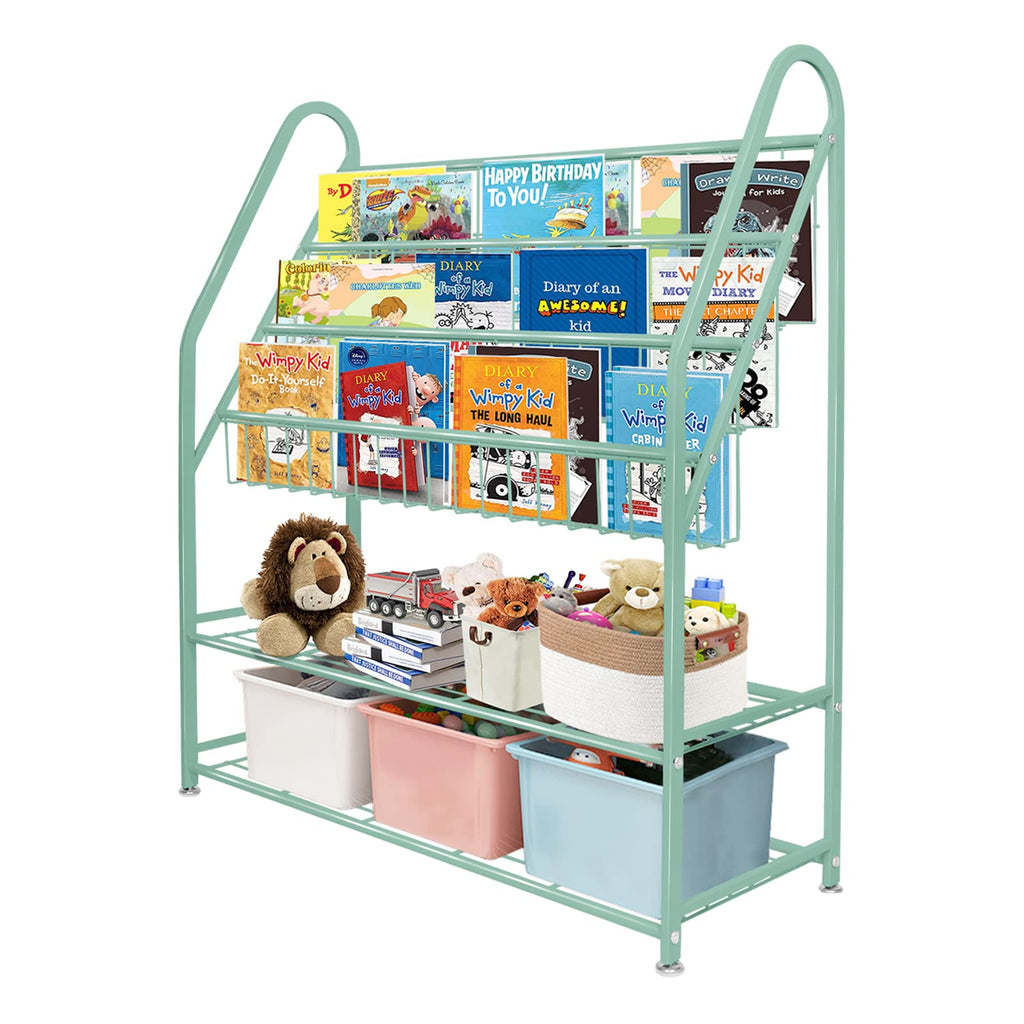 aboxoo Metal Kids Bookshelf Black Large Freestanding for Children Room 32 in Toy Organizer Large Stable Bookcase Bookstore Library Book Unit Storage Kids Bed Living Room