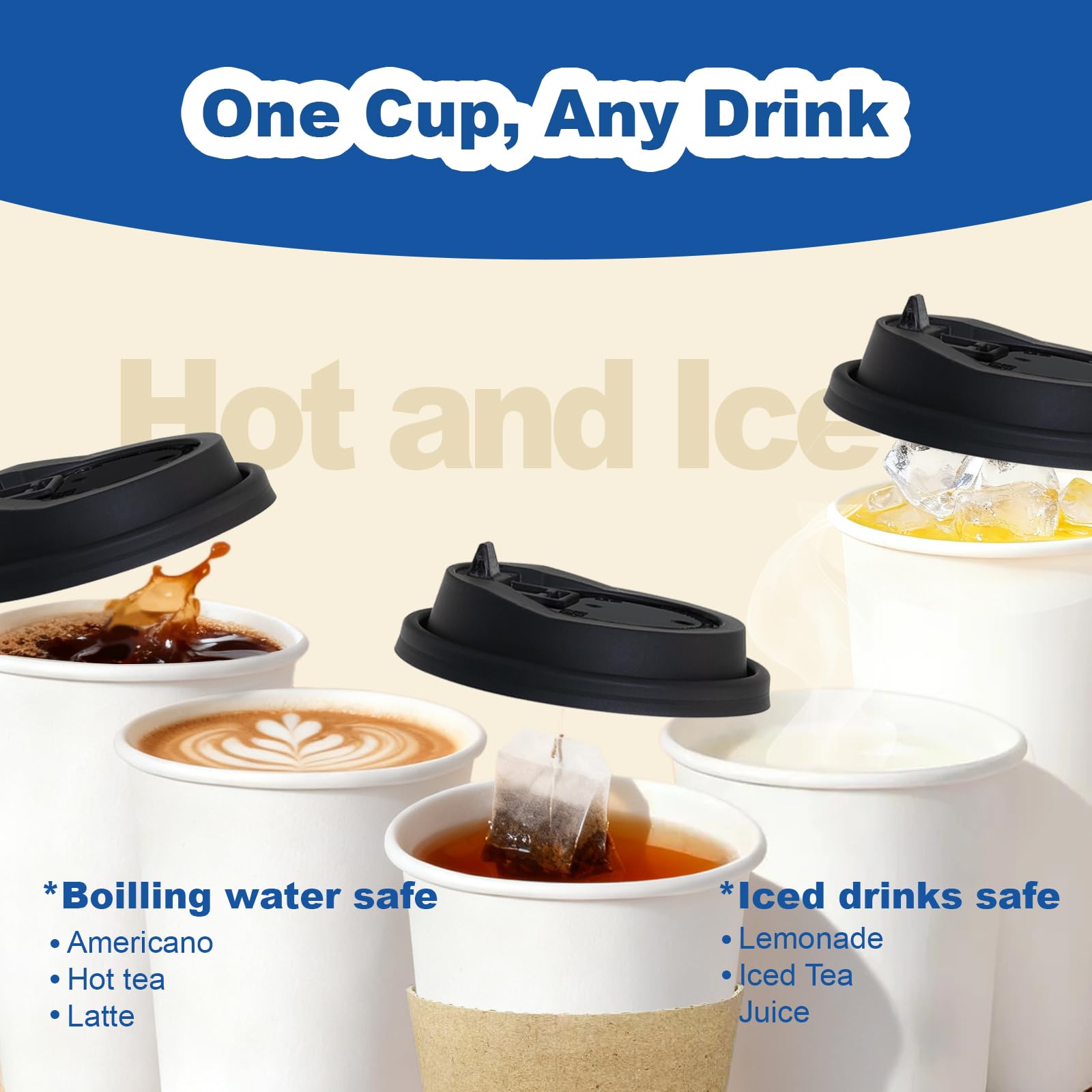 16 oz 100 Pack Corrugated Ripple Wall Disposable Coffee Cups with Lids and Straws, Heavy Duty Insulated Cups for Hot Beverage or Cold Drinks, Bulk for Restaurants, Offices, Coffee Shops(Black)