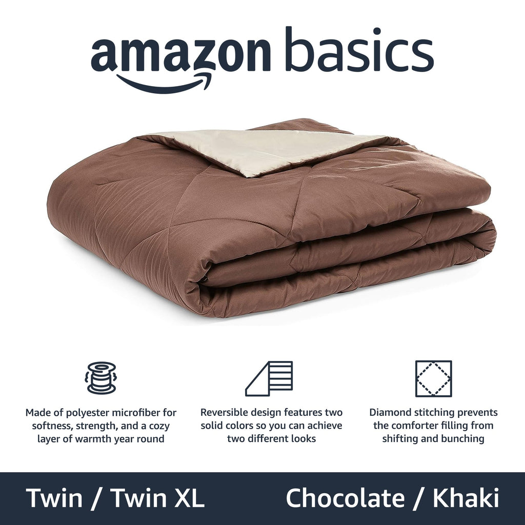 Amazon Basics Reversible Lightweight Microfiber All Season Comforter Blanket, Twin/Twin XL, Burgundy/Grey (Pack of 2)