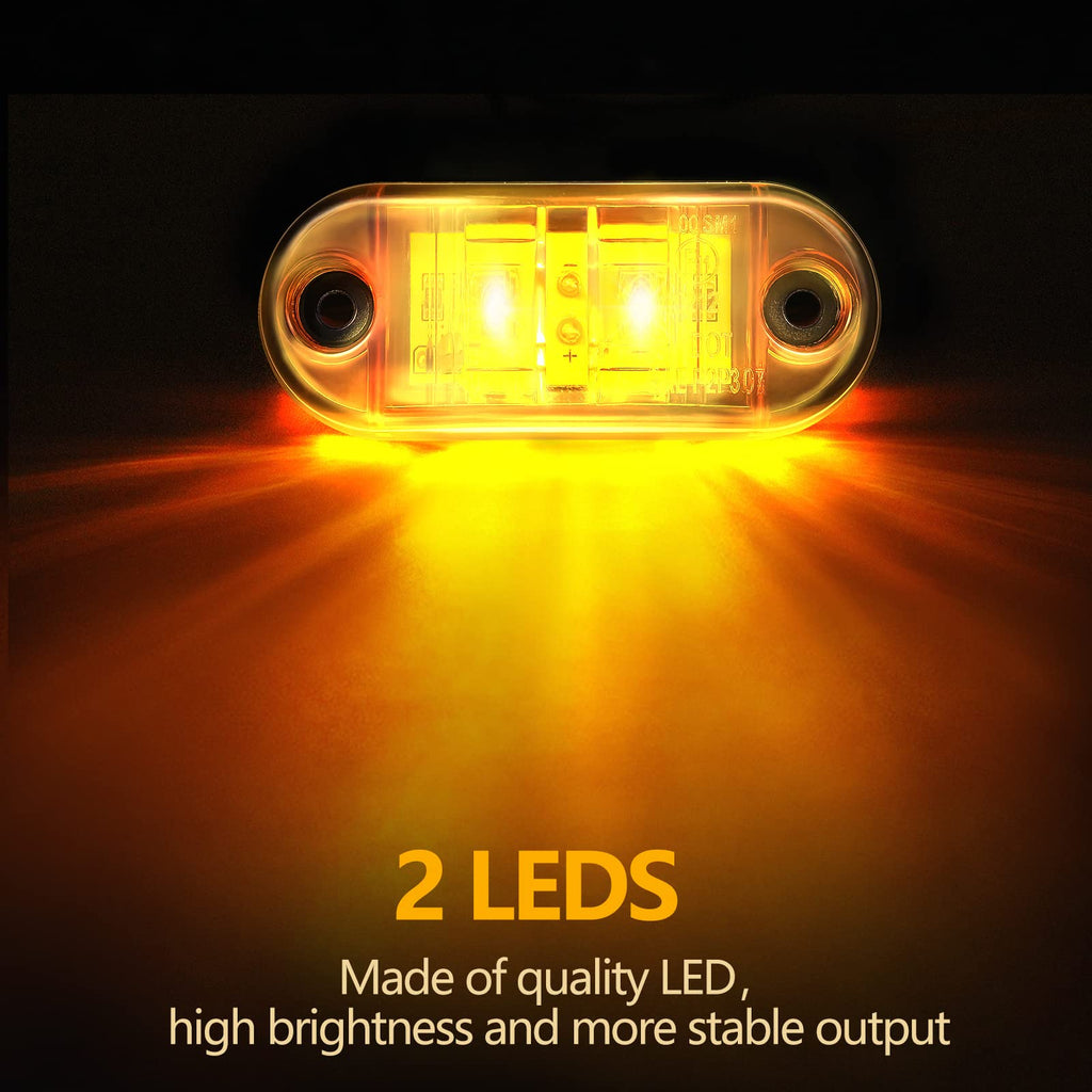 Tallew 10 Pcs 2.5 Inch LED Trailer Lights 2 Diode Waterproof LED Trailer Side Marker Oval Signal Running Lights for Truck Boat Rv(Amber)