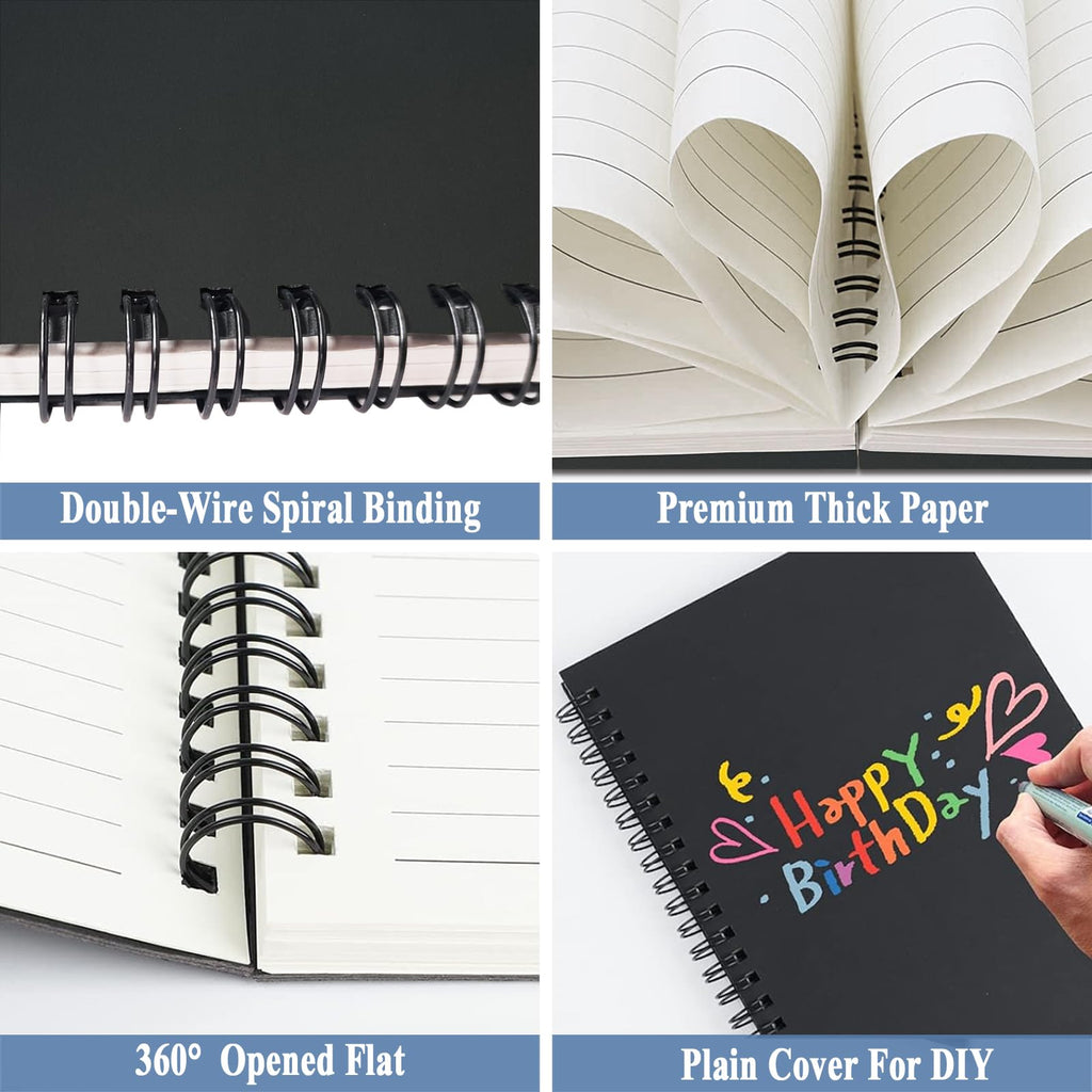 4Pack Small Spiral Notebook A5, 8.25x5.5” 120 Lined Pages Black & Red Wide Ruled Spiral Journal Bulk Blank Kraft Cover Spiral Bound Notebook & Writing Pads for Home Office Meeting Work Note Taking