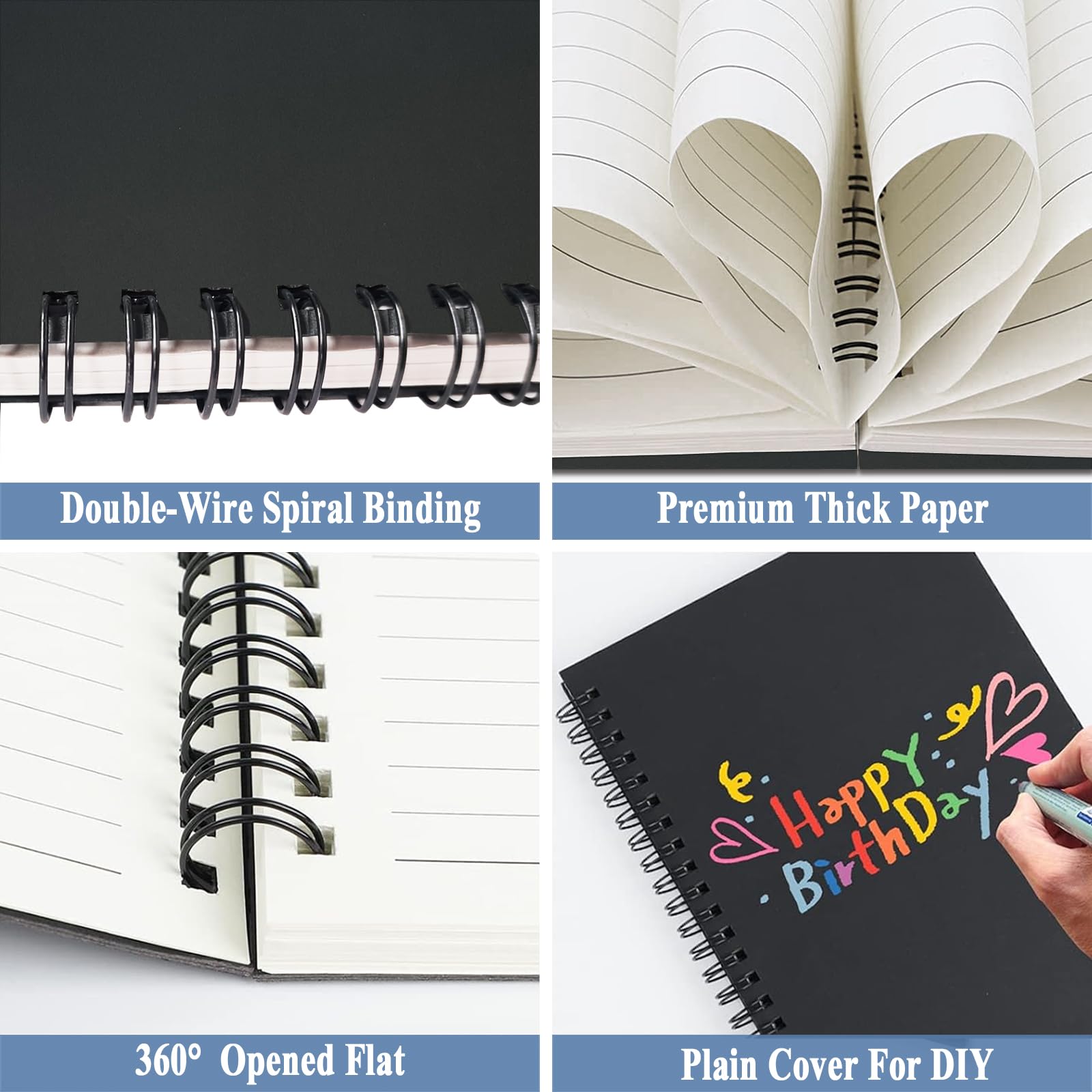 4Pack Small Spiral Notebook A5, 8.25x5.5” 120 Lined Pages Black & Red Wide Ruled Spiral Journal Bulk Blank Kraft Cover Spiral Bound Notebook & Writing Pads for Home Office Meeting Work Note Taking