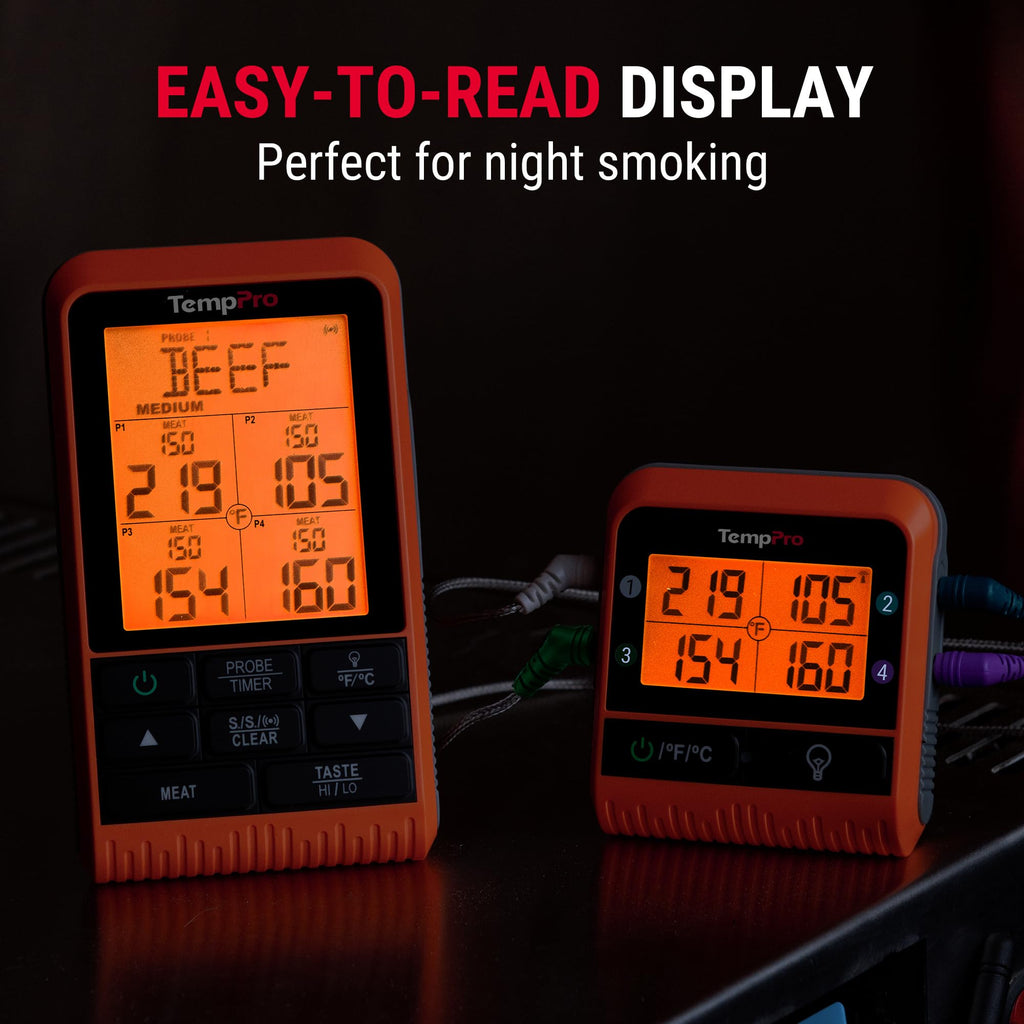 TempPro TP829 1000ft Wireless Meat Thermometer Digital for Grilling and Smoking, 4 Meat Probes Grill Thermometer for Outside Grill, Thermometer Cooking Gift for Dad Him Husband (Previously ThermoPro)