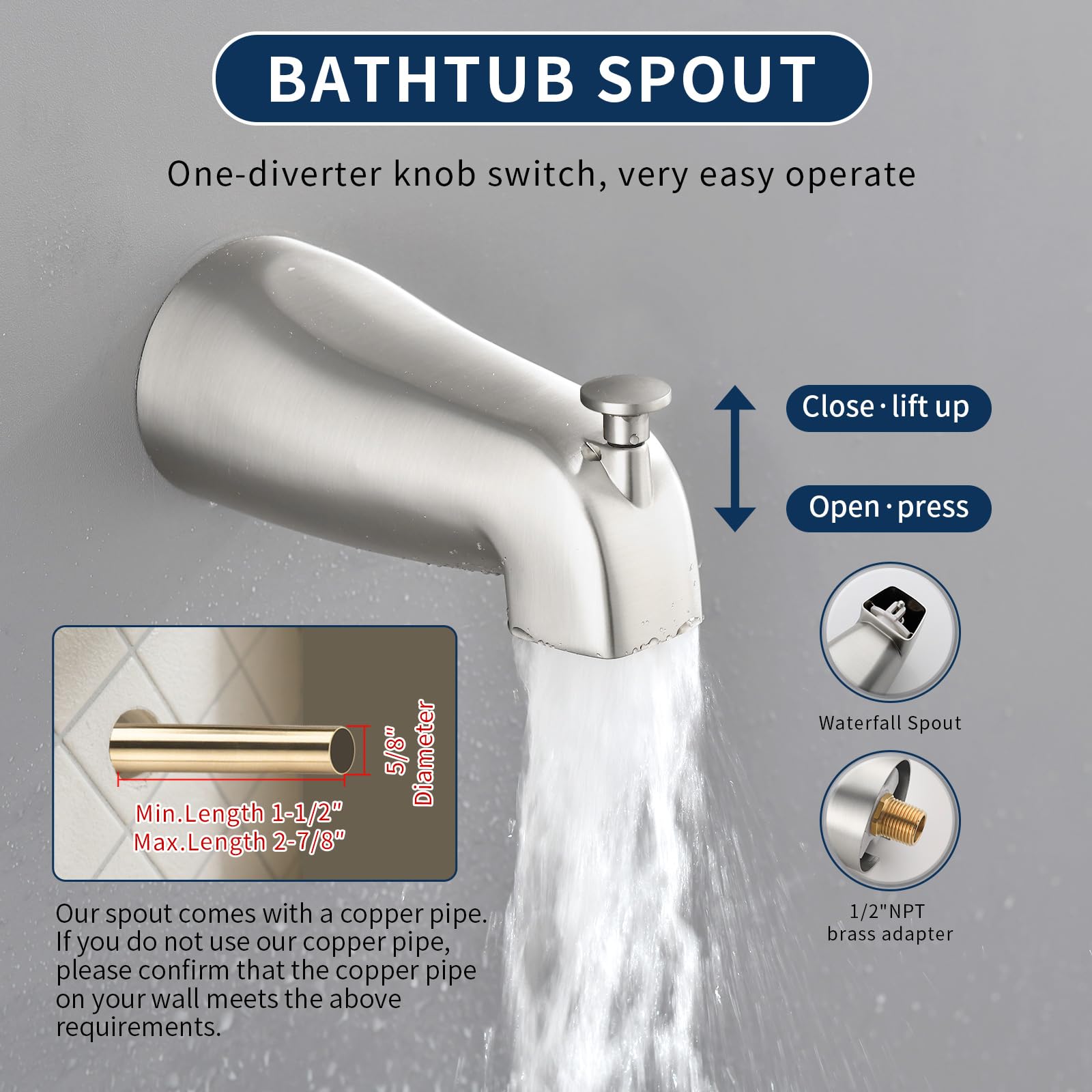 Shower Tub Kit Tub Shower Faucet Combo Set Bathtub Faucet Set Shower System with Tub Spout Shower Valve and Trim Kit Shower Fixtures Brushed Gold