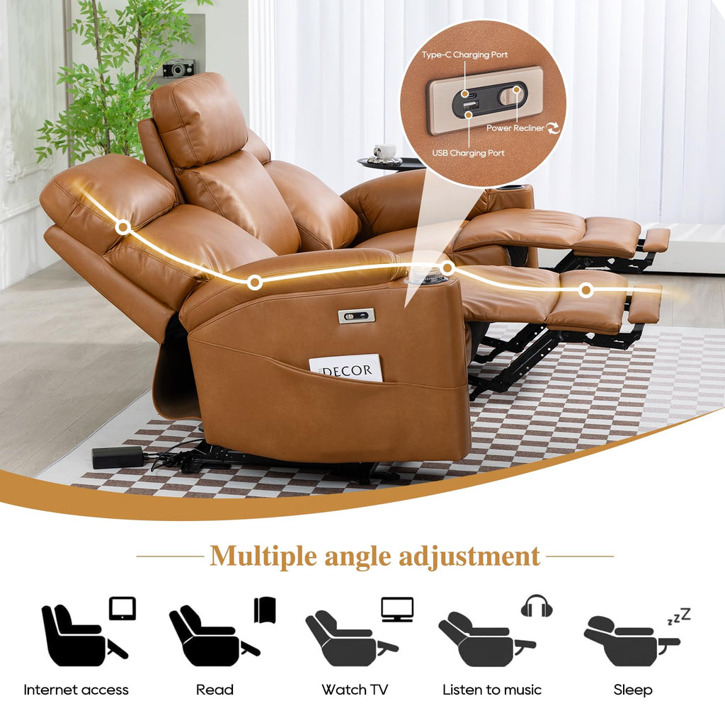 Power Reclining Sofa - 3 Seater Recliner Sofás, PU Leather Sofa, Home Theater Seating with Flipped Middle Backrest, Power Recliner Couch for Living Room(Brown)