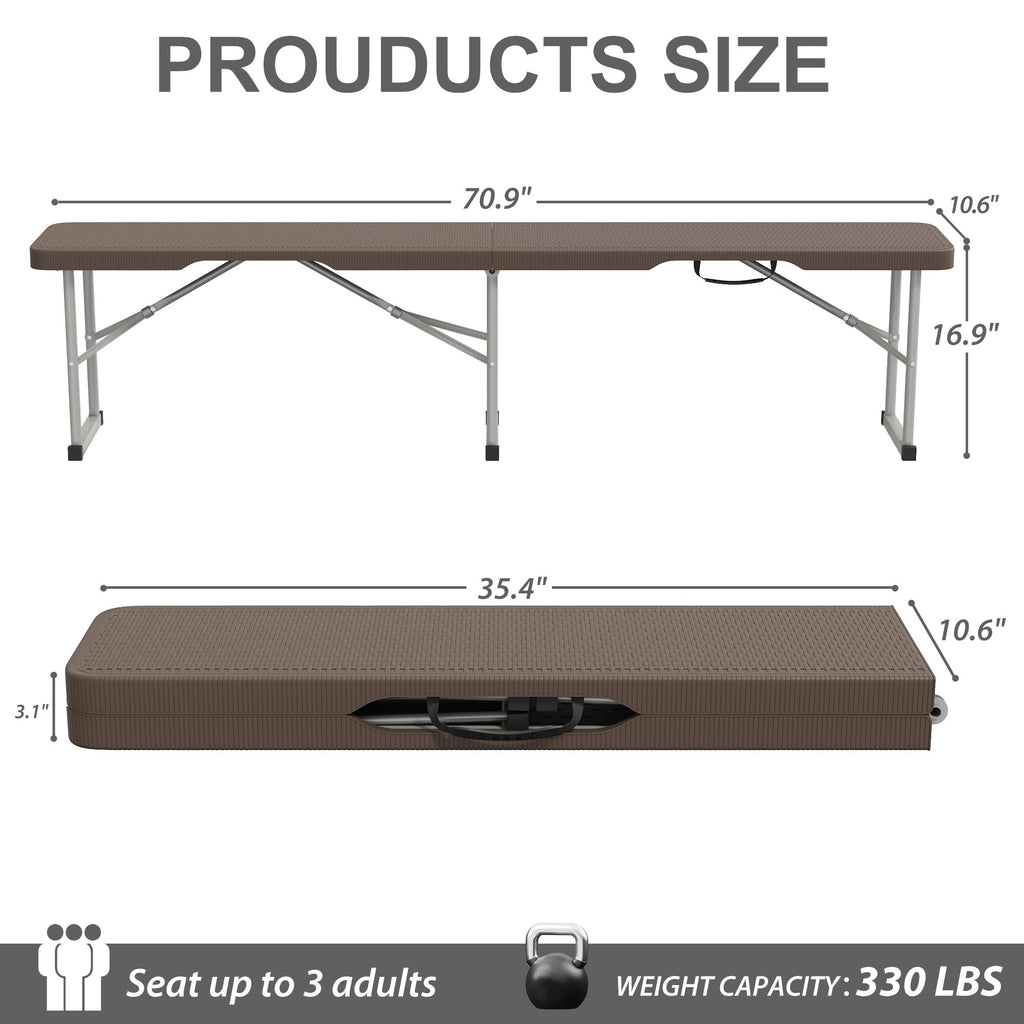 6ft Plastic Folding Bench with Carrying Handle & Lock, Portable Outdoor Bench in Garden Picnic Camping Dining Party Seat, Waterproof Bench for Soccer Activities, Firm and Durable (2Pack C)