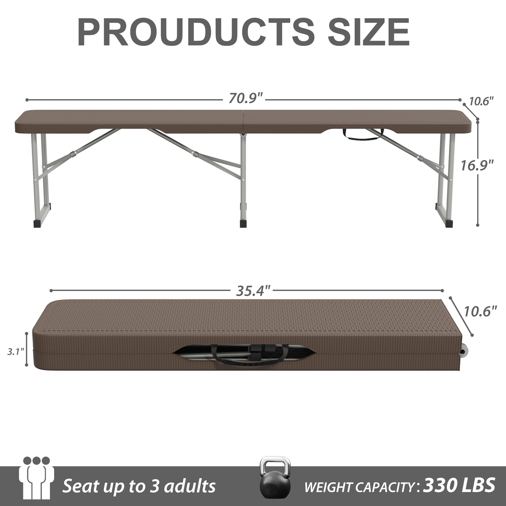 6ft Plastic Folding Bench with Carrying Handle & Lock, Portable Outdoor Bench in Garden Picnic Camping Dining Party Seat, Waterproof Bench for Soccer Activities, Firm and Durable (2Pack C)