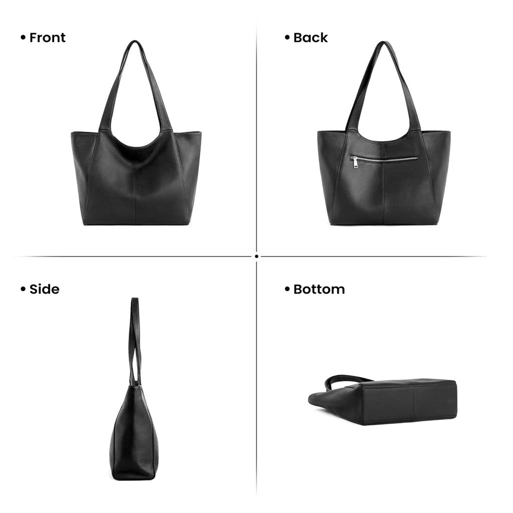befen Soft Genuine Leather Tote Bag for Women Work with Zipper Slouchy Bags