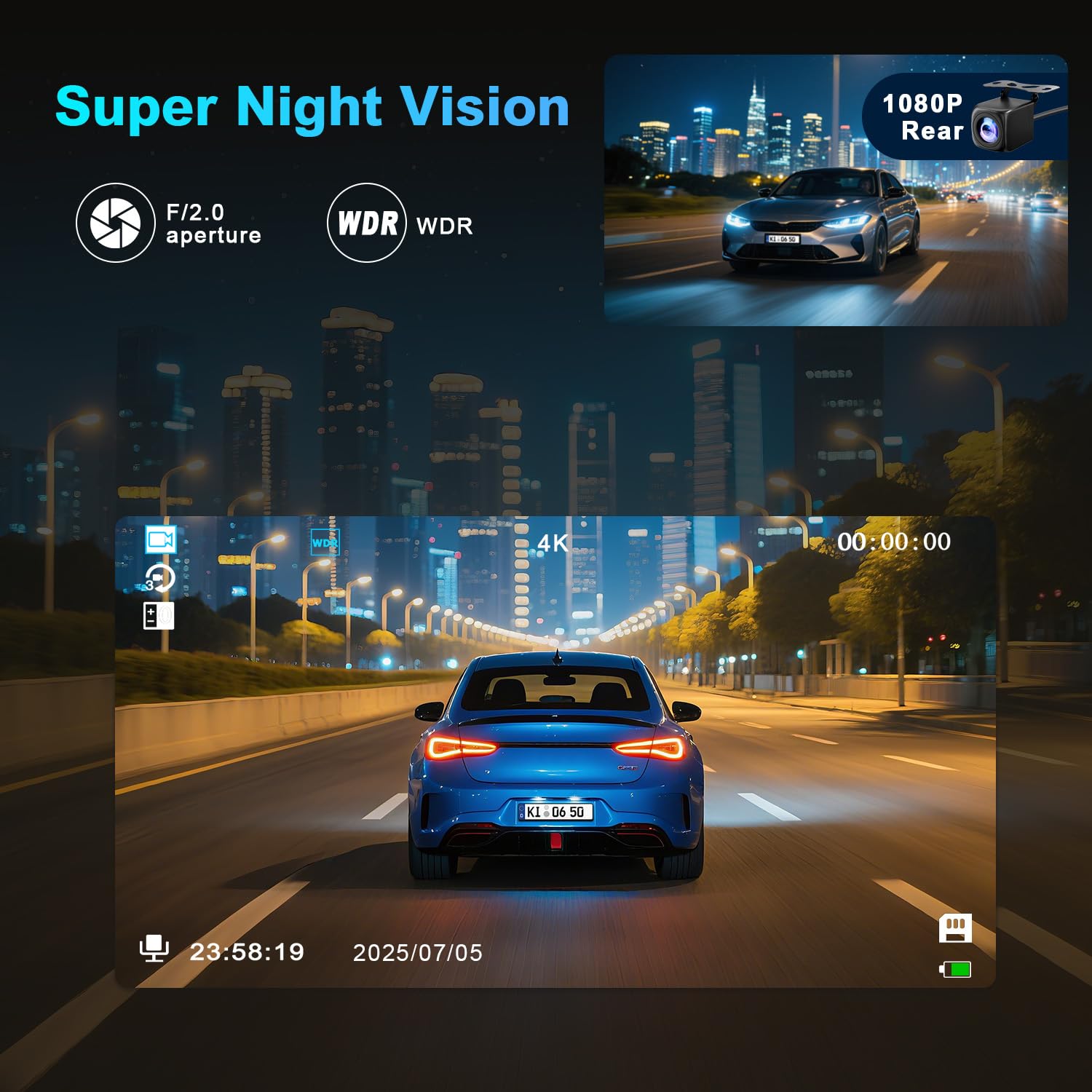 BOOGIIO Dash Cam Front and Rear with 64GB SD Card, 4K Dash Camera for Cars with APP, 5G WiFi Car Camera, Built-in G-Sensor, 170° Wide Angle, Night Vision, 24H Parking Mode,Loop Recording,3" IPS Screen