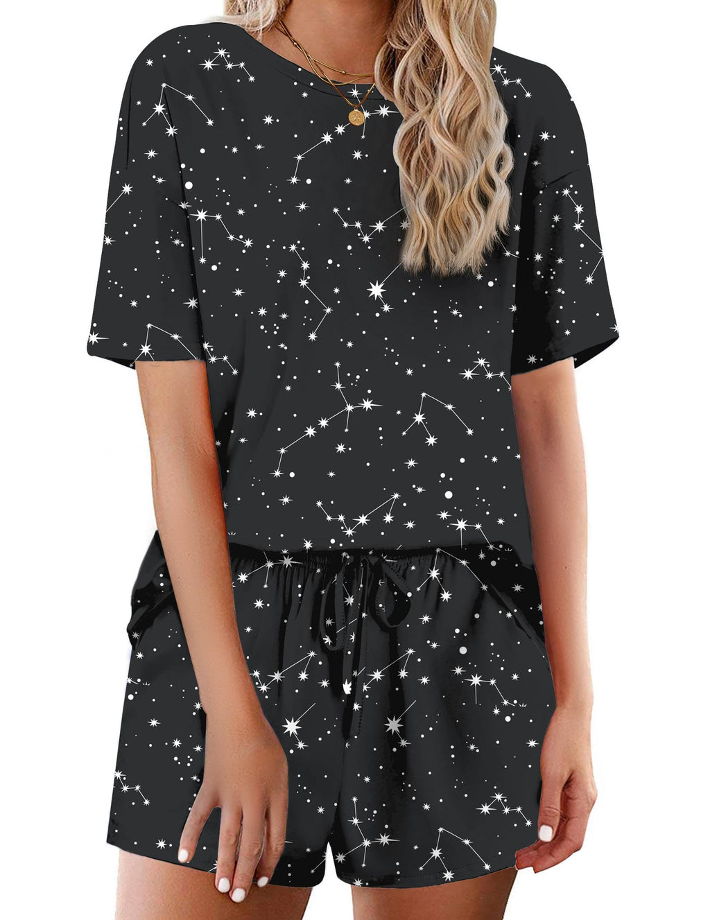 Ekouaer Cotton Pajamas Set for Womens Soft Short Sleeve Lounge Set Shorts Sleepwear Set 2 Piece Pjs Sets