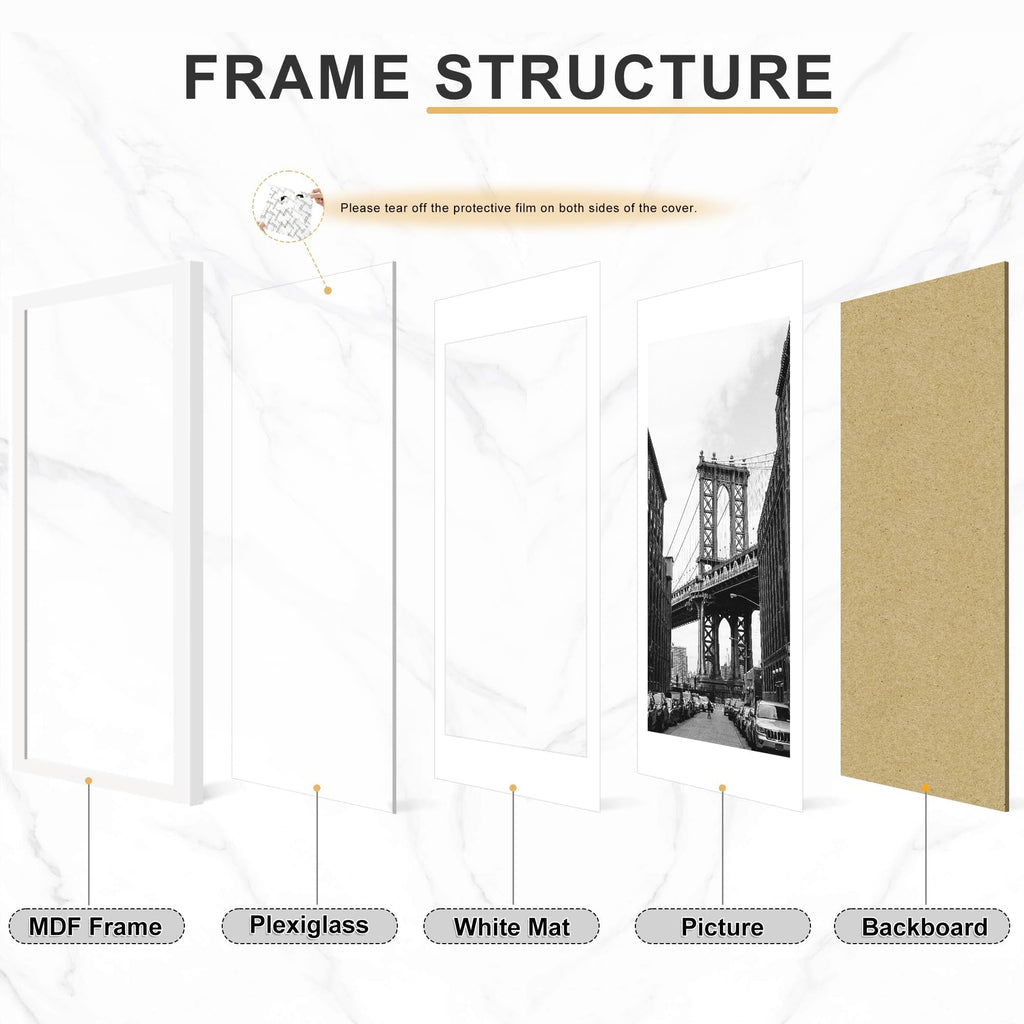 Picrit 24x34 Black Poster Frame 7 Pack, Display Pictures 20x30 Picture with Mat or 24 x 34 without Mat for Horizontal or Vertical Wall Mounting, Wall Gallery Photo Frames
