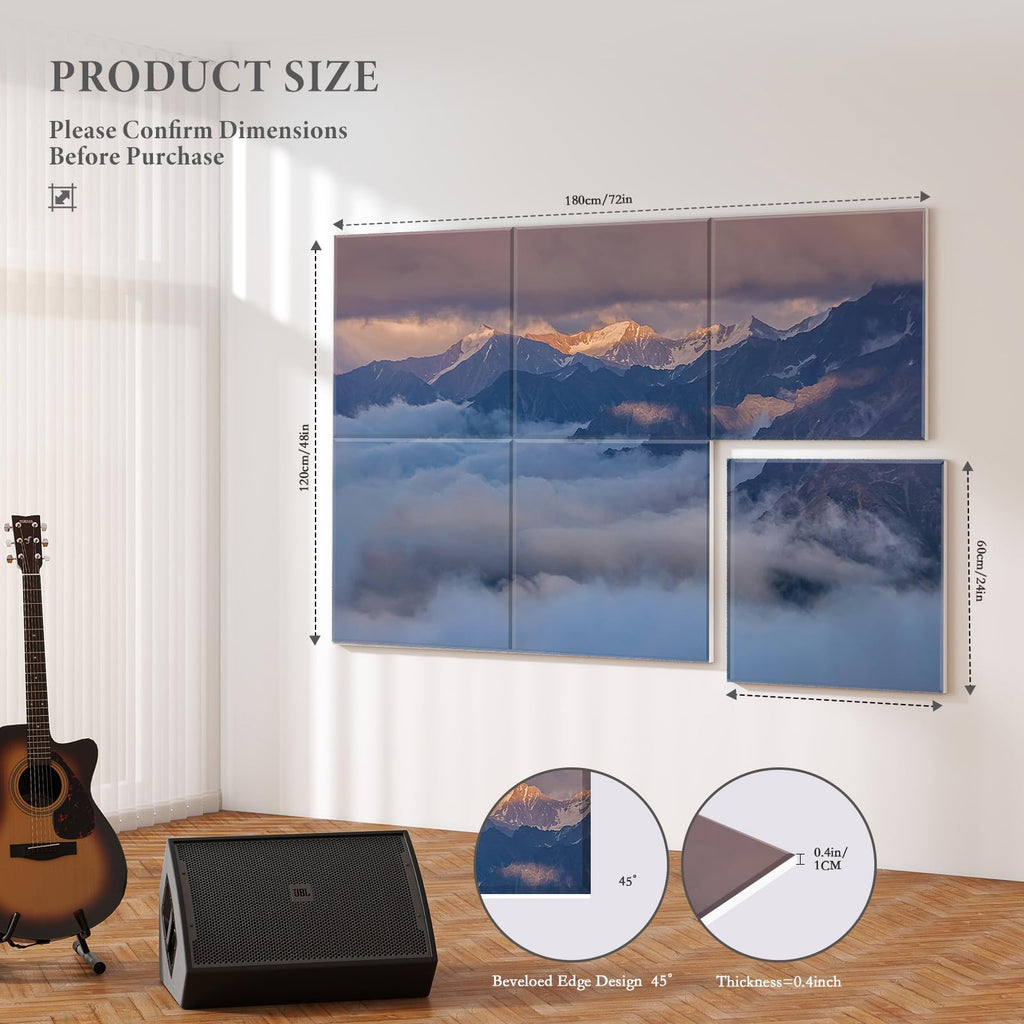 JBER 6 Pack Art Acoustic Panels, 47.2×27Inches Soundproof Wall Panels, Large Self-Adhesive Wall Panels, Decorative Sound Absorbing Panels, Sound Panels for Recording Studio(Black Gold Marble)