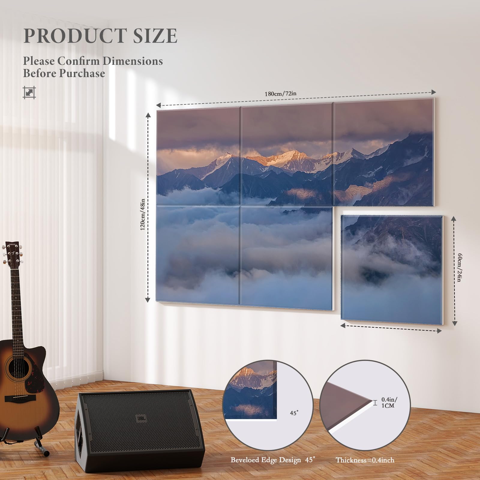 JBER 6 Pack Art Acoustic Panels, 47.2×27Inches Soundproof Wall Panels, Large Self-Adhesive Wall Panels, Decorative Sound Absorbing Panels, Sound Panels for Recording Studio(Black Gold Marble)