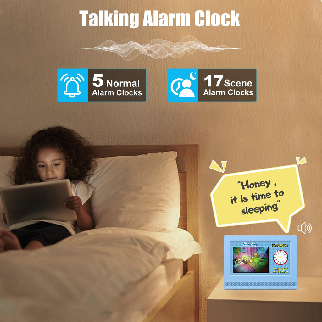 Kids Digital Alarm Clock Colorful, 7" Large LED Time Display Children's Sleep Trainer, Eye-Caring Digital Clock for Girls Boys Bedrooms Bedside, 17 Alarm Clock Settings Easy to Use Kids Birthday Gift