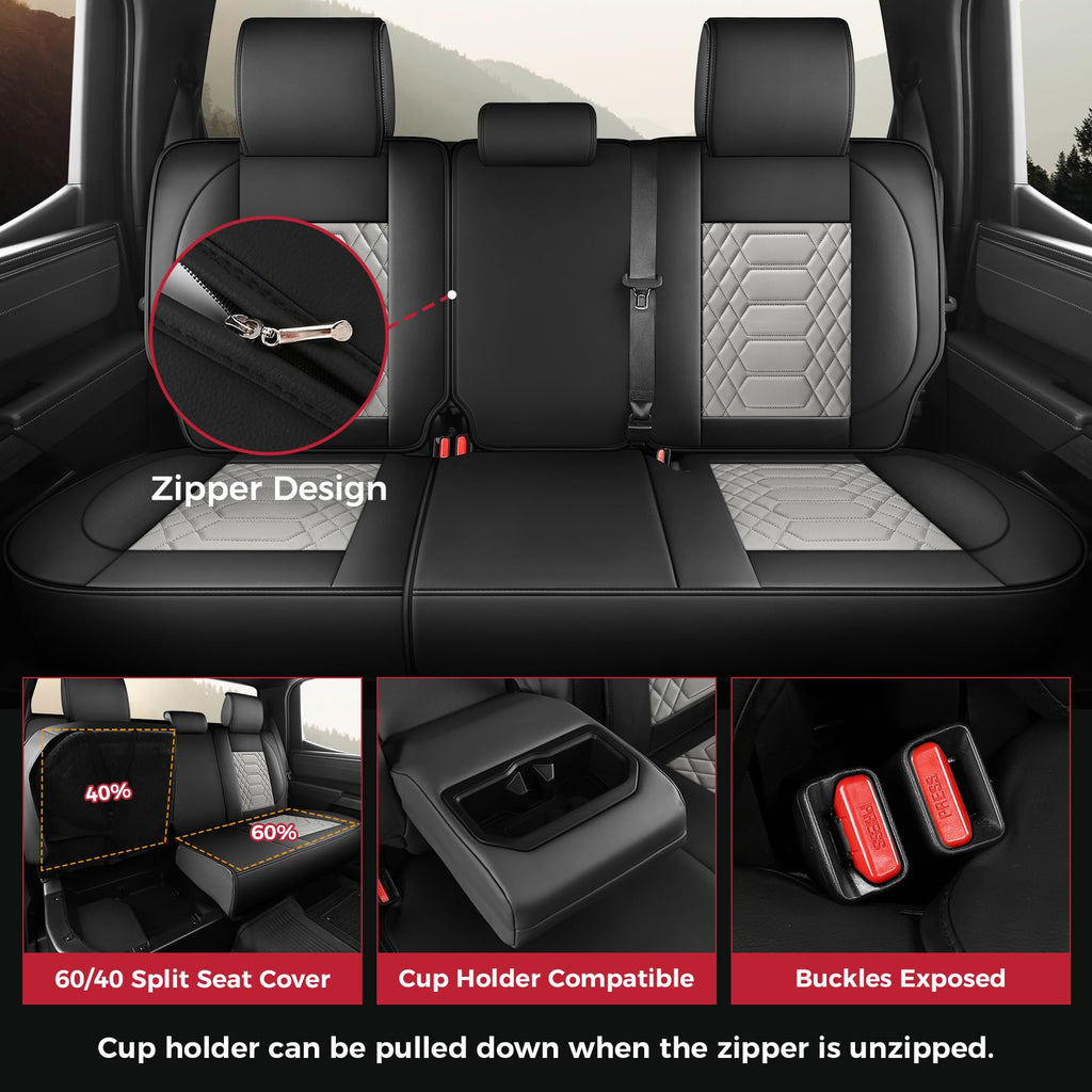FREESOO Tundra Seat Covers 2007-2013, Fit for Toyota Tundra Crewmax Cab 5 Seats, Custom Truck Seat Covers with Waterproof Faux Leather Black